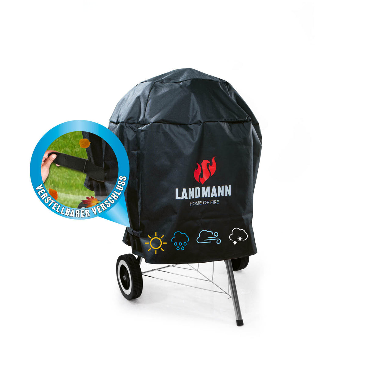 Wetterschutzhaube Premium - 90x70x70cm - schwarz aus robustem 600D Polyester, wasserdicht, UV-beständig, mit verstellbarem Klettverschluss.