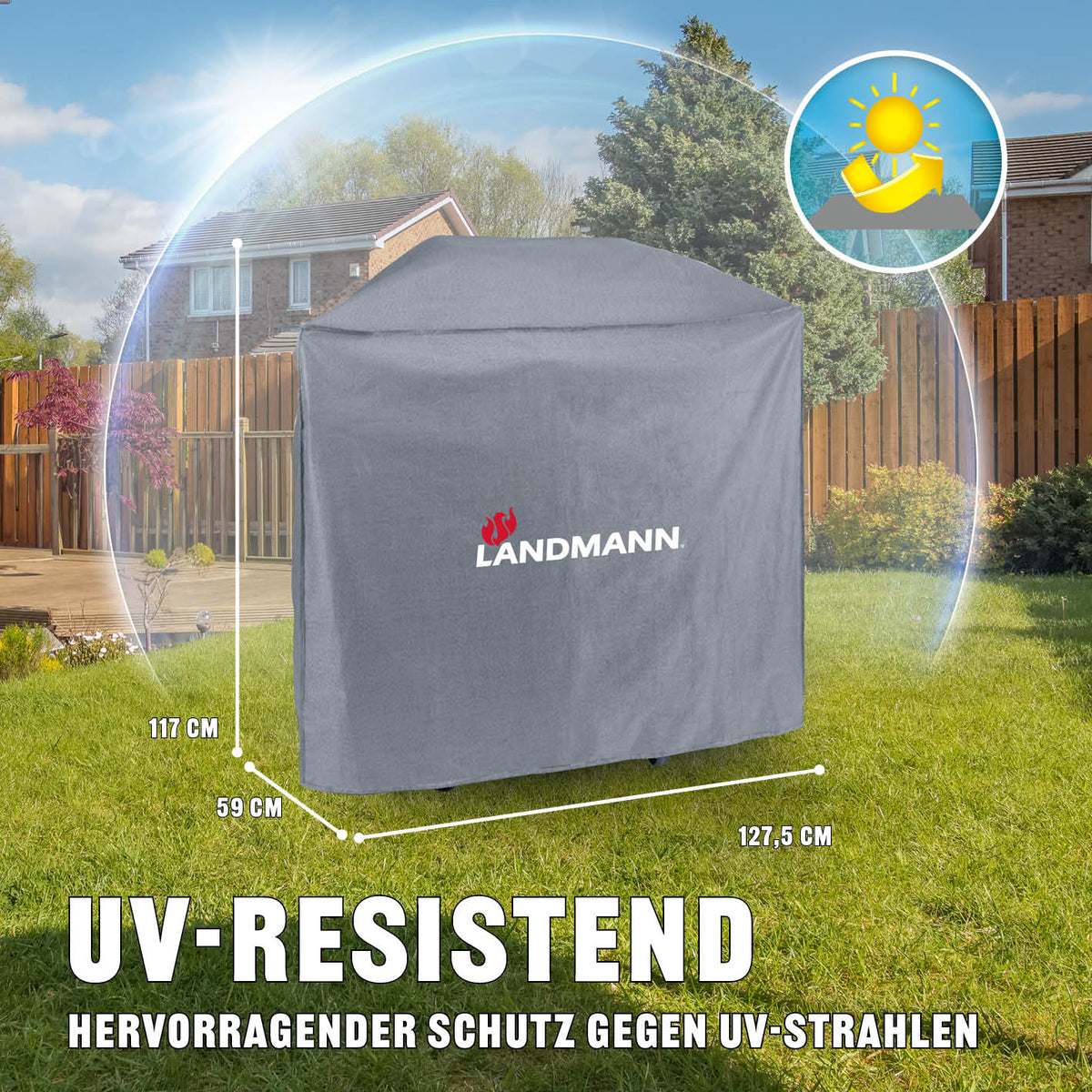 Premium Wetterschutzhaube - 59 x 127,5 x 117 cm, UV-beständig, wasserdicht, kältebeständig, mit Ventilationsöffnungen.