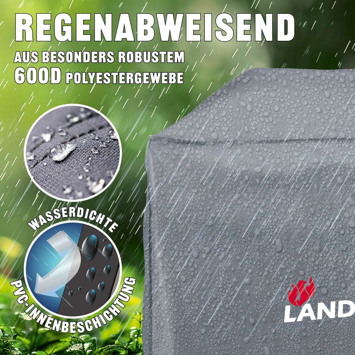 Premium Wetterschutzhaube - 59 x 127,5 x 117 cm, wasserabweisend, robustes 600D Polyester, mit PVC-Innenbeschichtung und hoher Wasserdichtheit.
