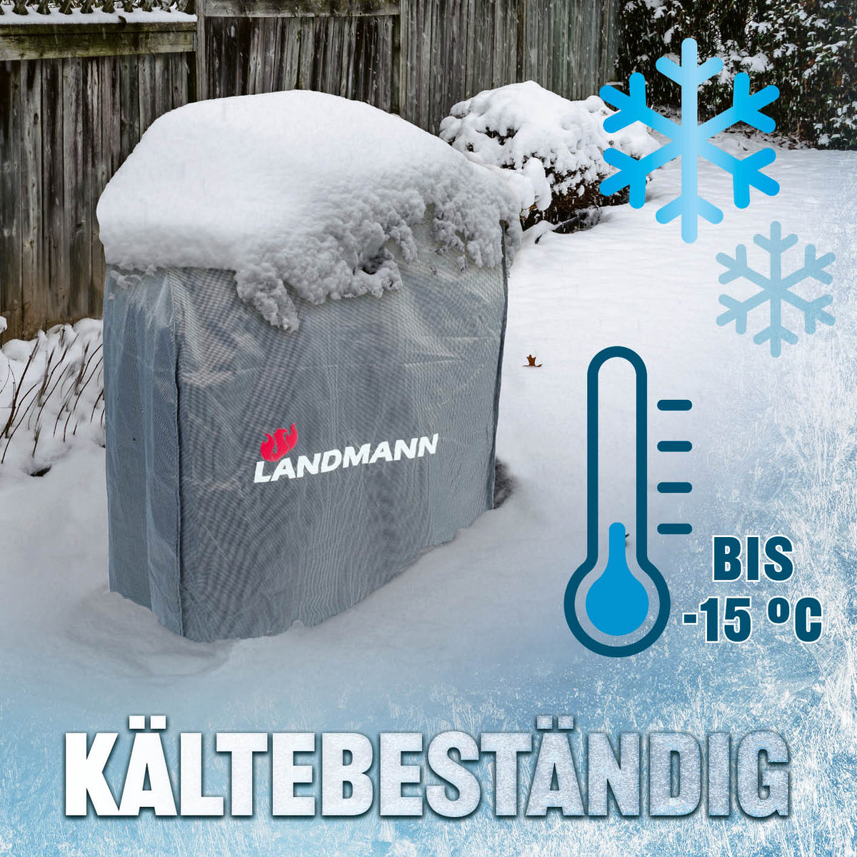 Wetterschutzhaube Premium - 55 x 117 x 90 cm - grau, kältebeständig bis -20°C, atmungsaktiv und wasserdicht mit 6 Ventilationsöffnungen.