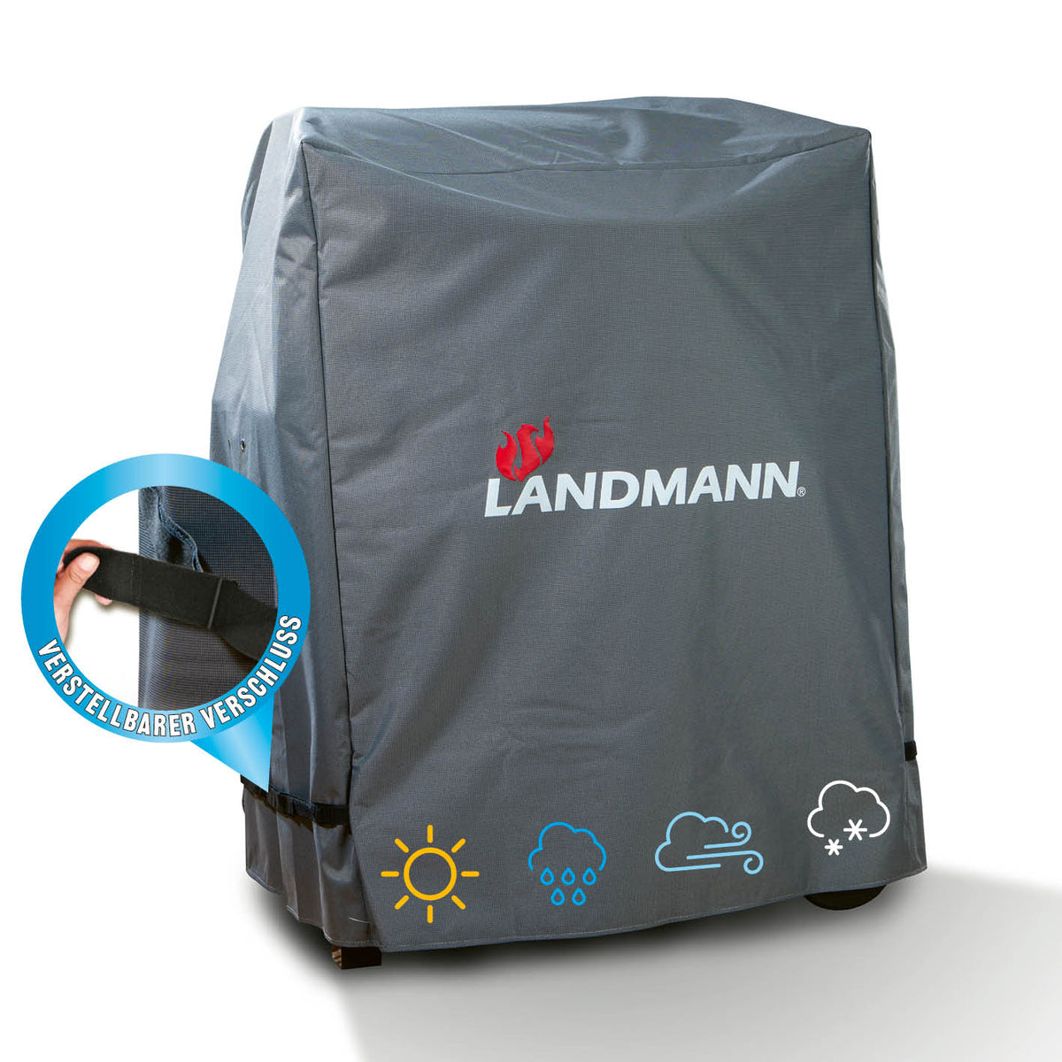 Premium Wetterschutzhaube M (60 x 80 x 120 cm) - grau, reißfestes Polyester, wasserdicht, UV-beständig, Kälteschutz bis -20 °C, mit verstellbarem Klettverschluss.