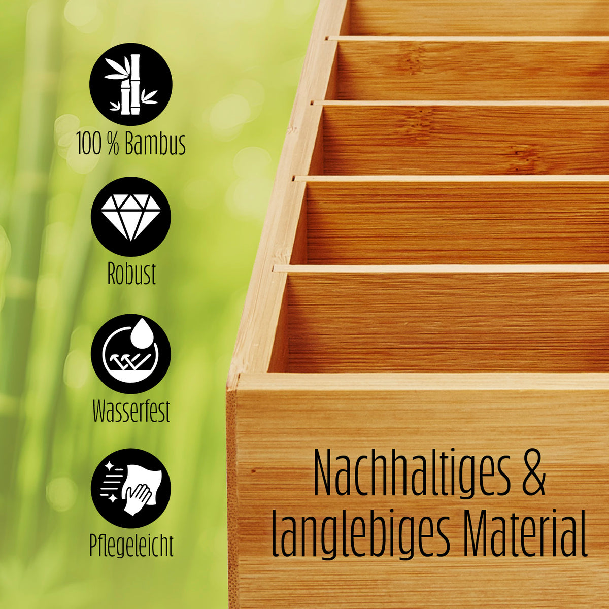 Cuisine Teebox aus Bambus mit 10 Fächern, robust, wasserfest und pflegeleicht, nachhaltiges und langlebiges Material.