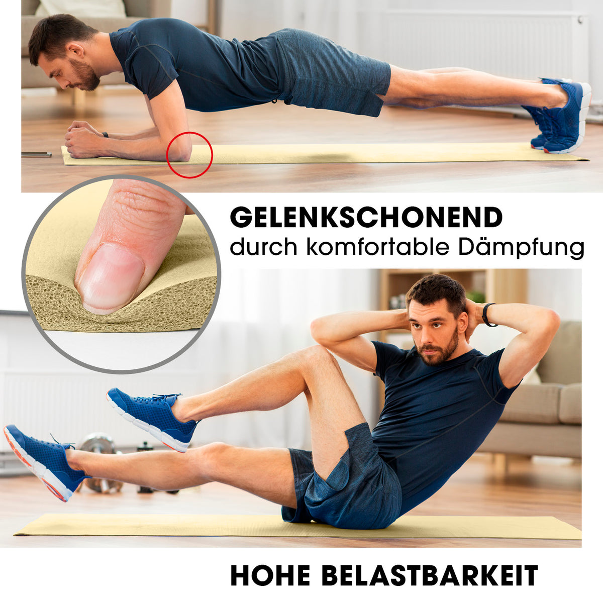Fitness- und Gymnastikmatte - 190 x 100 x 1 cm - Hell Beige mit gelenkschonender Dämpfung und hoher Belastbarkeit für Yoga und Gymnastik.