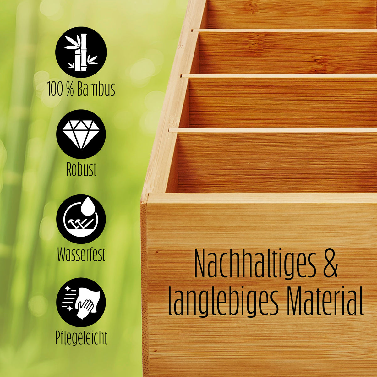 Cuisine Teebox - Mit aufklappbarem Deckel & Sichtfenster aus nachhaltigem, robustem und wasserfestem Bambusholz, 8 Fächer, platzsparend.