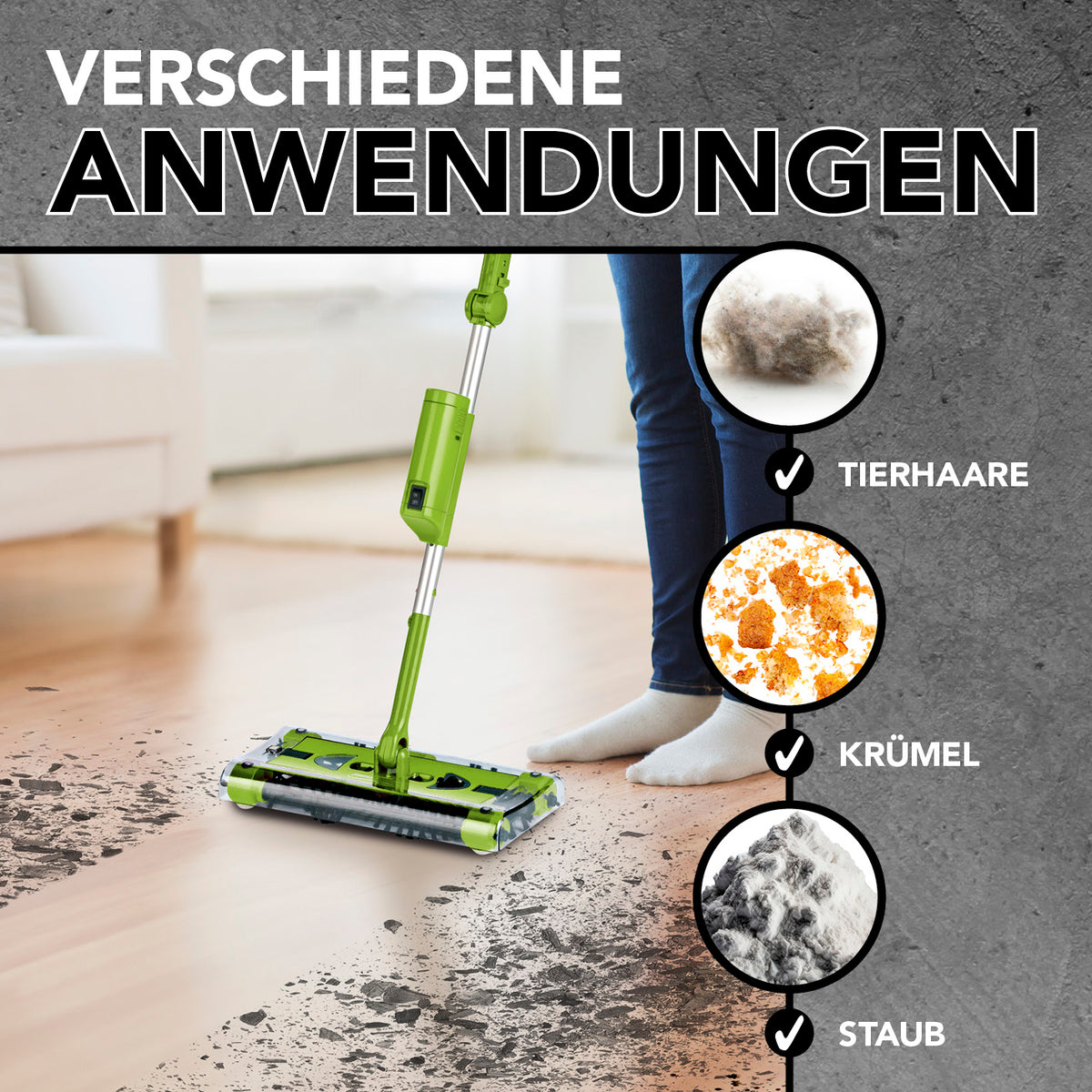 Swivel Sweeper G 2 Akkubesen kabellos in Limegreen reinigt Tierhaare, Krümel und Staub gründlich und flexibel.