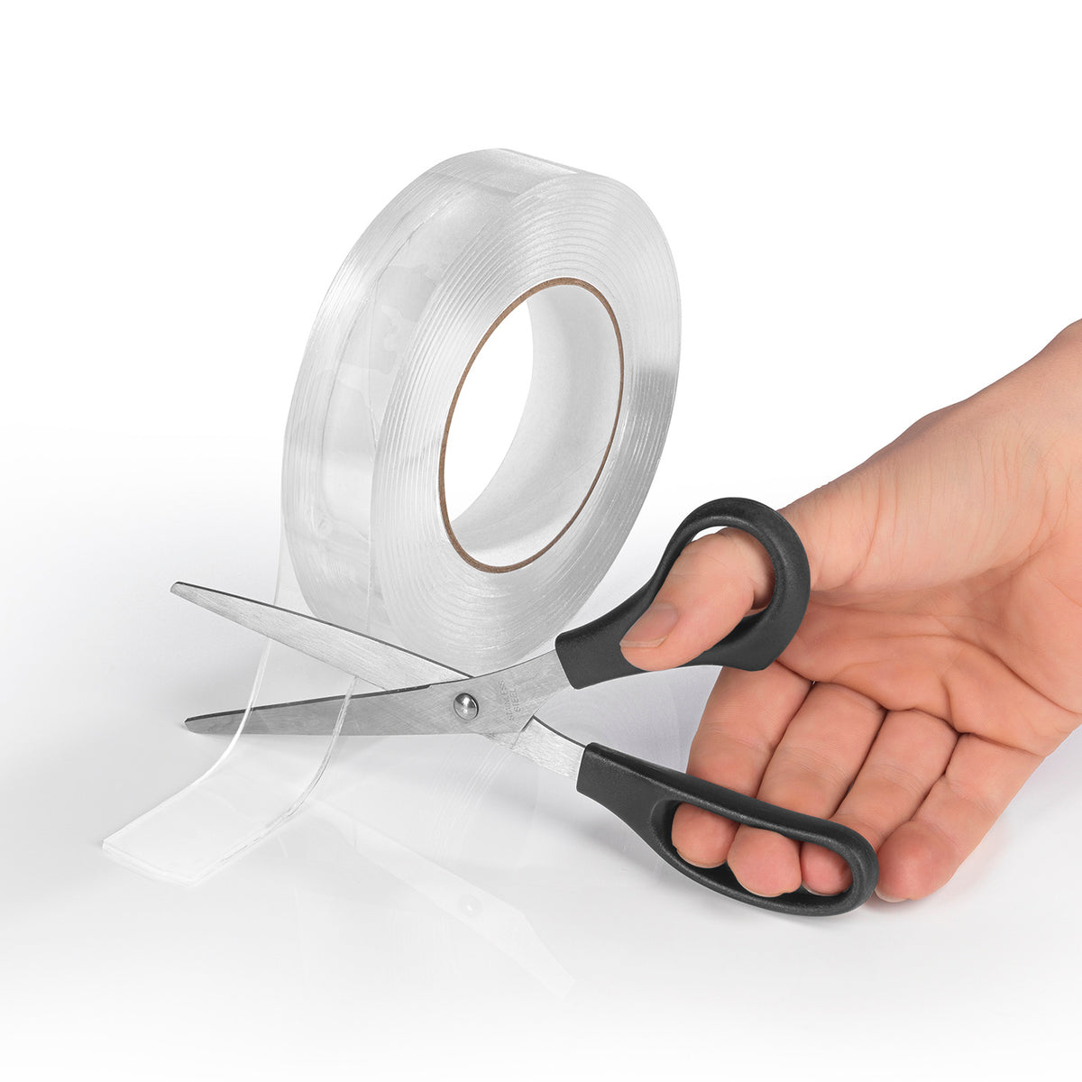 Spurenloses Klebeband - 5 m mit Schere und transparentem Klebestreifen