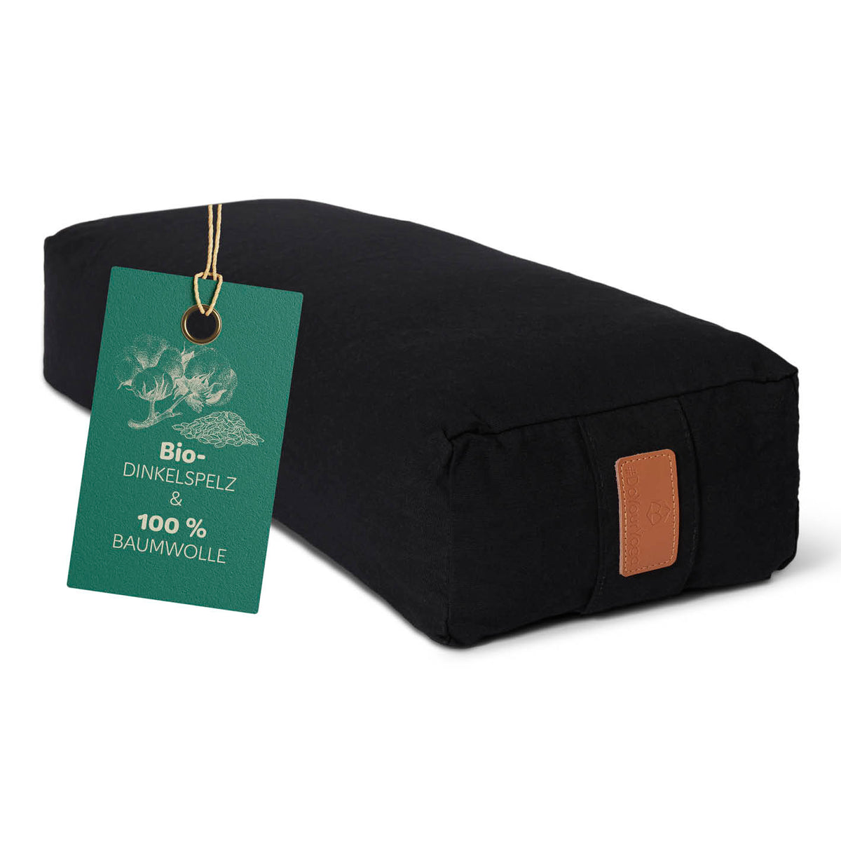 Yoga-Bolster Paravati - gefüllt mit Bio-Dinkelspelz, 67 x 22 x 13 cm, schwarz, abnehmbarer Bezug aus 100 % Baumwolle.
