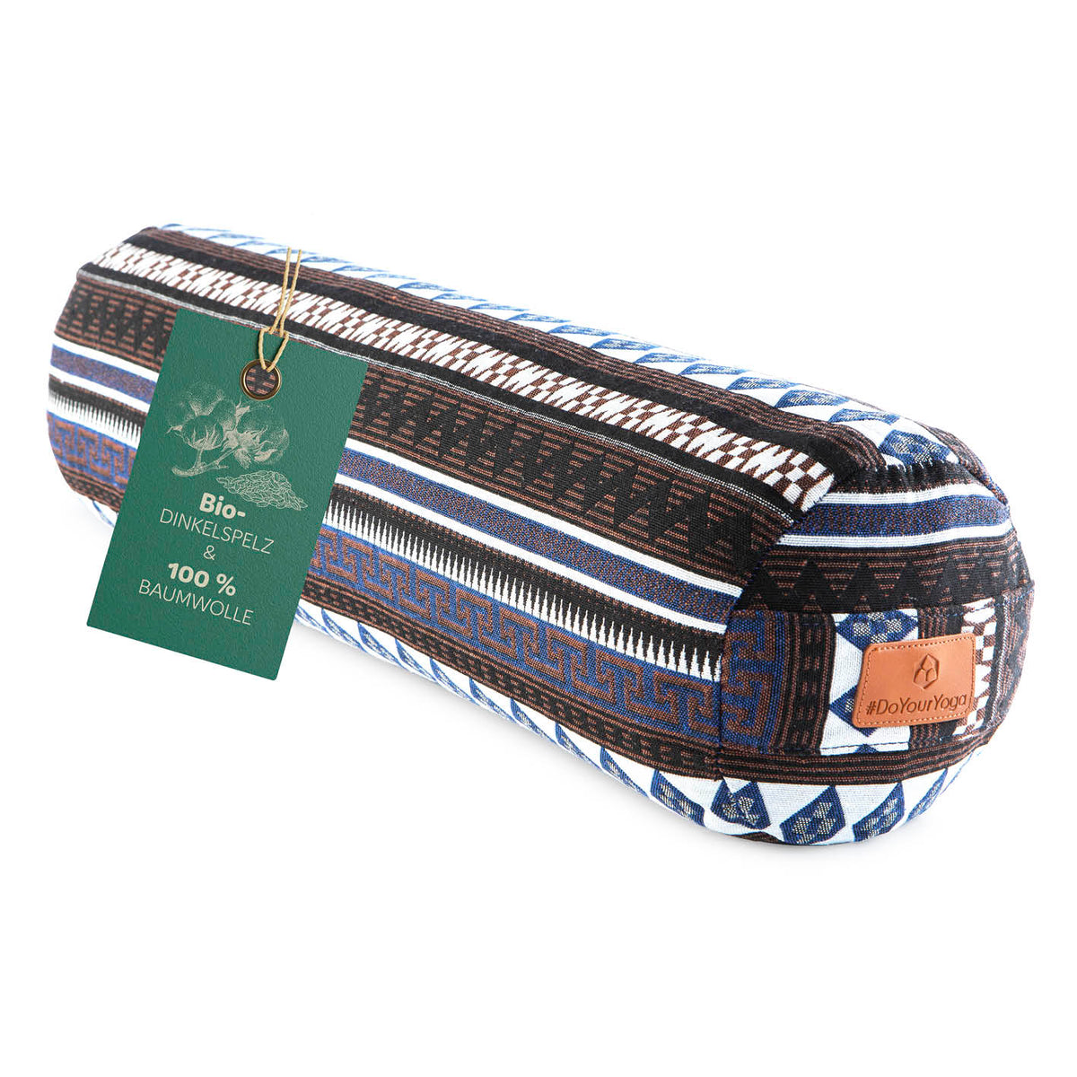 Yoga-Bolster Tarik - gefüllt mit Bio-Dinkelspelz, 68 x 22 x 22 cm, indisches Design, abnehmbarer Bezug, Meditationskissen