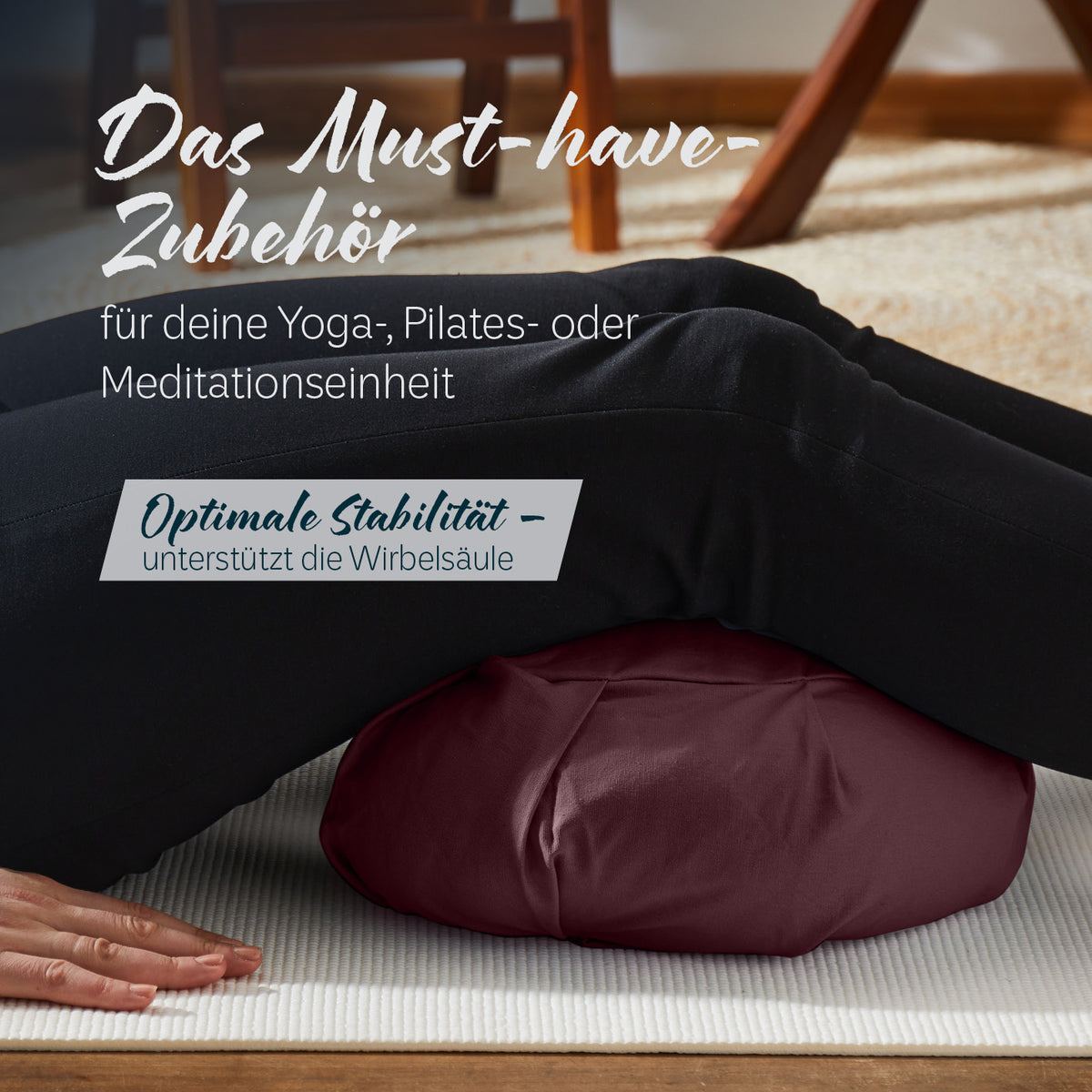 Yoga-Kissen Ganesh - gefüllt mit Bio-Dinkelspelz - Halbmond 45 x 30 x 14 cm - Braun als Meditationssitzkissen für optimale Stabilität.