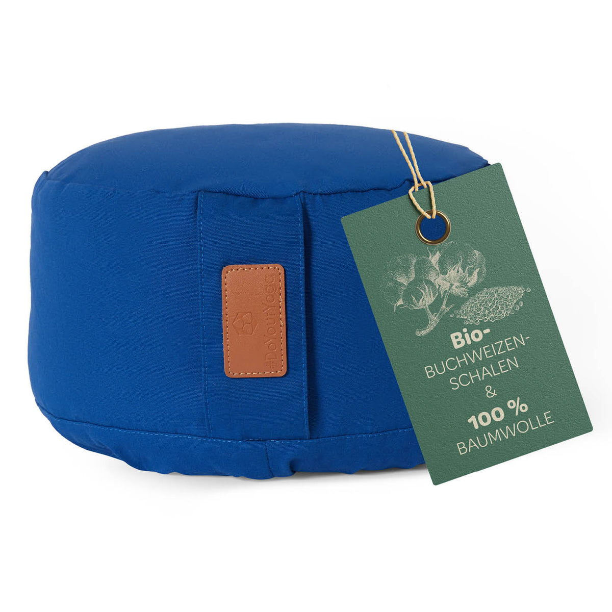 Yoga-Kissen Vishnu rund 30x30x15 cm in Navyblau, gefüllt mit Bio-Buchweizenschalen, Bezug 100% Baumwolle, waschbar.