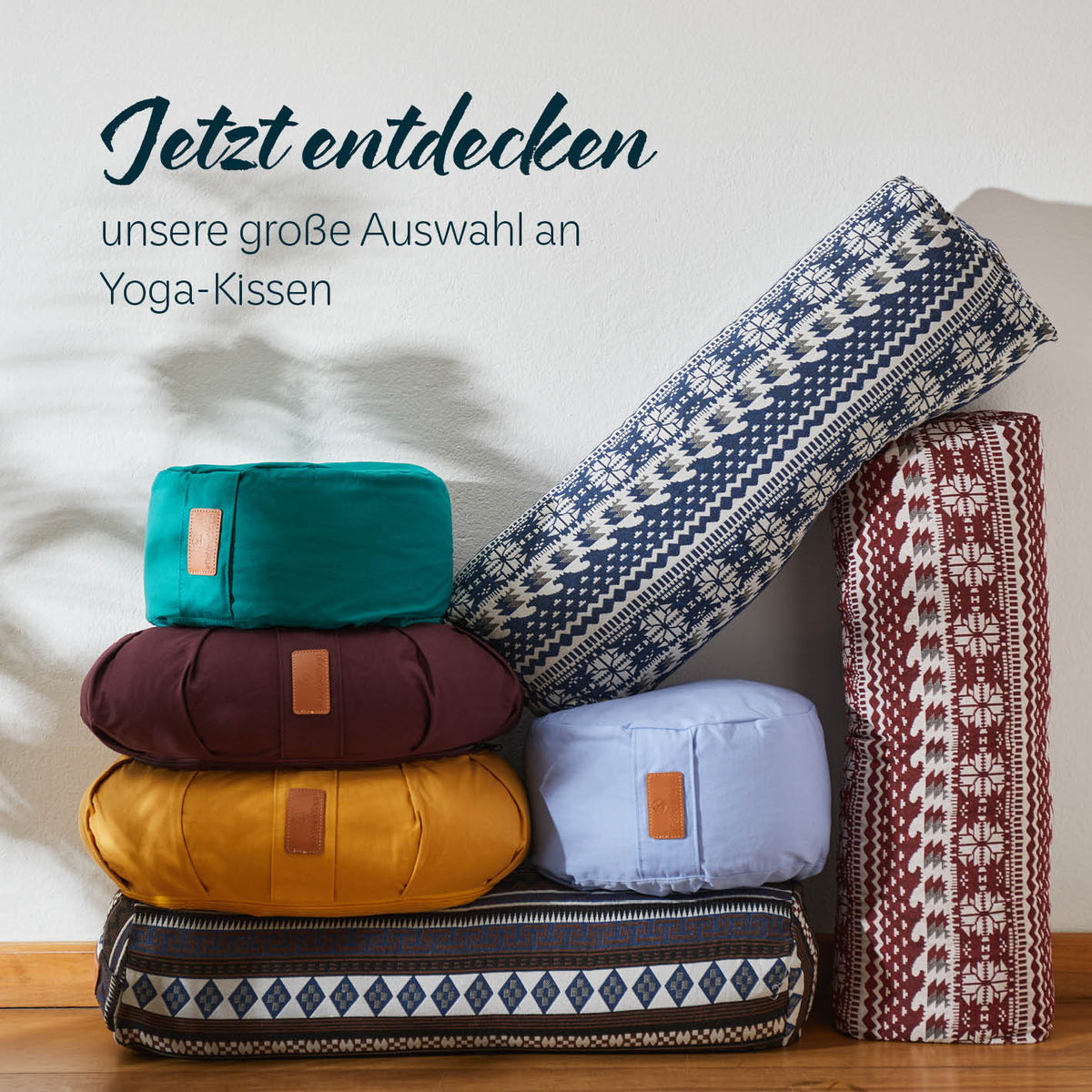Yoga-Kissen Vishnu rund 30x30x15 cm navyblau, gefüllt mit Bio-Buchweizenschalen, waschbarer Baumwollbezug, vielseitig für Yoga und Pilates.