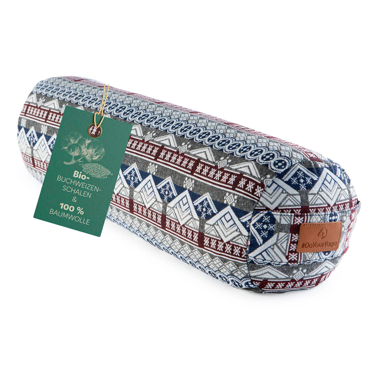 Yoga-Bolster Tarik gefüllt mit Bio-Buchweizenschalen, 68x22x22 cm, indisches Design, abnehmbarer Baumwollbezug, Meditationskissen.