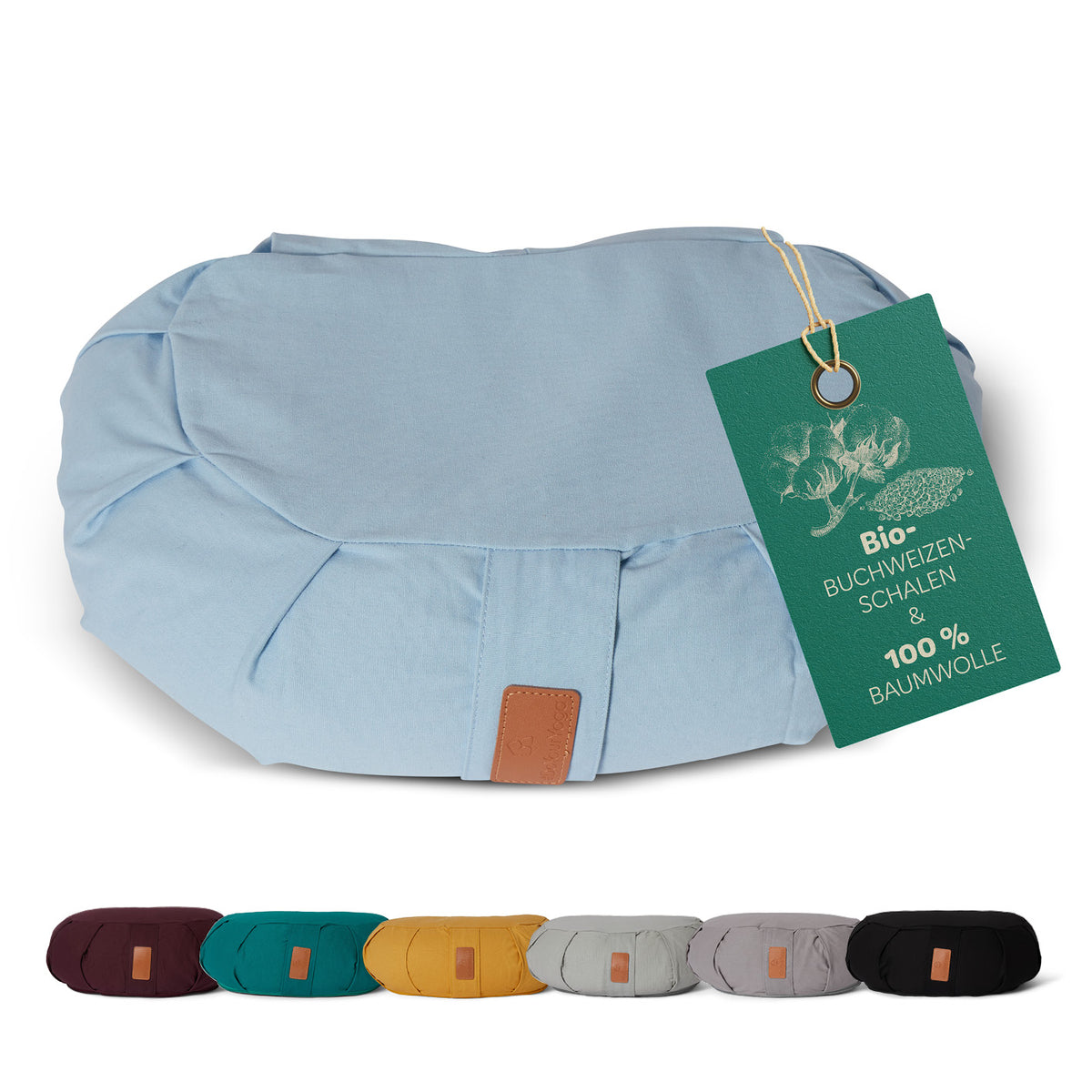Yoga-Kissen Ganesh Halbmondform in Lavendel, Bio-Buchweizenschalenfüllung, 100% Baumwolle, ideal für Meditation und Yoga.