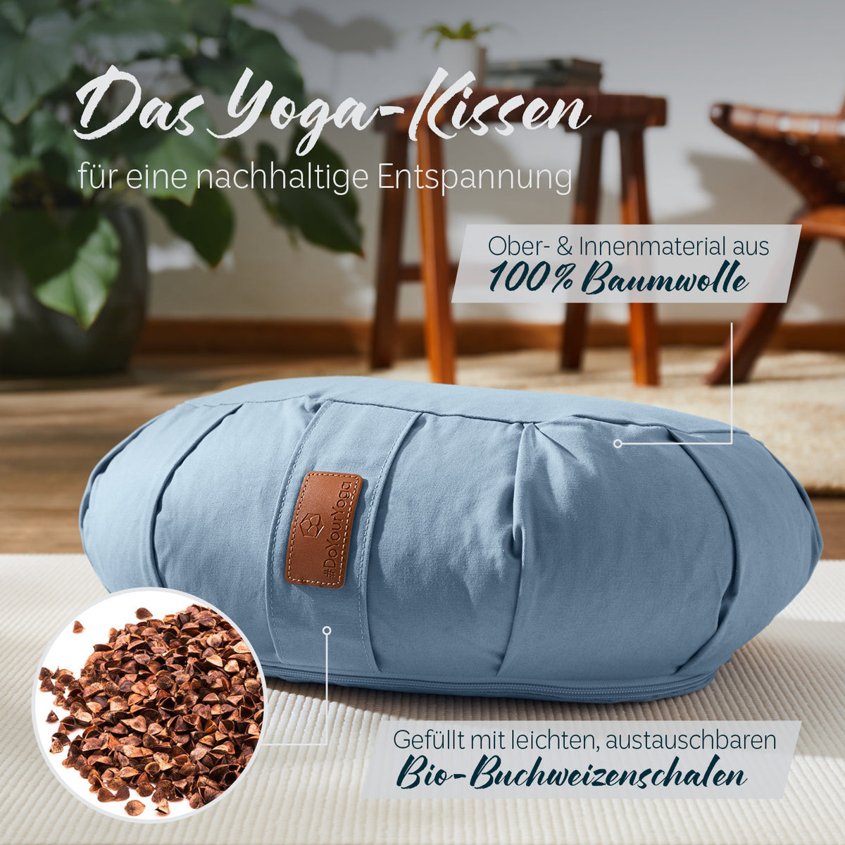 Yoga-Kissen Ganesh Halbmond in Lavendel aus 100% Baumwolle, gefüllt mit austauschbaren Bio-Buchweizenschalen für Meditation und Entspannung