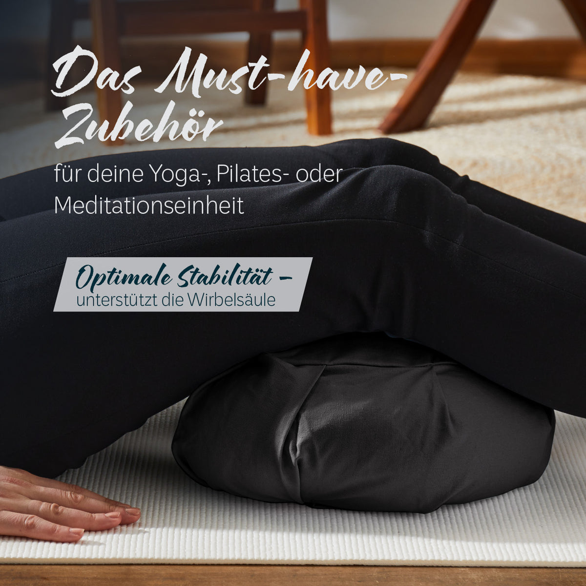 Yoga-Kissen Ganesh - gefüllt mit Bio-Buchweizenschalen, Halbmond 45x30x14 cm, schwarz, ideal für Meditation und Pilates.