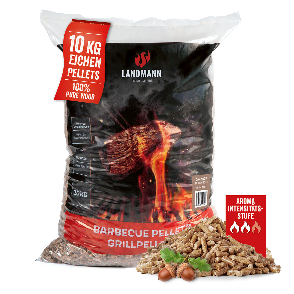 Grillpellets Eichenholz 10 kg für rauchigen Geschmack, vielseitig einsetzbar und ideal zum Räuchern auf verschiedenen Grills.