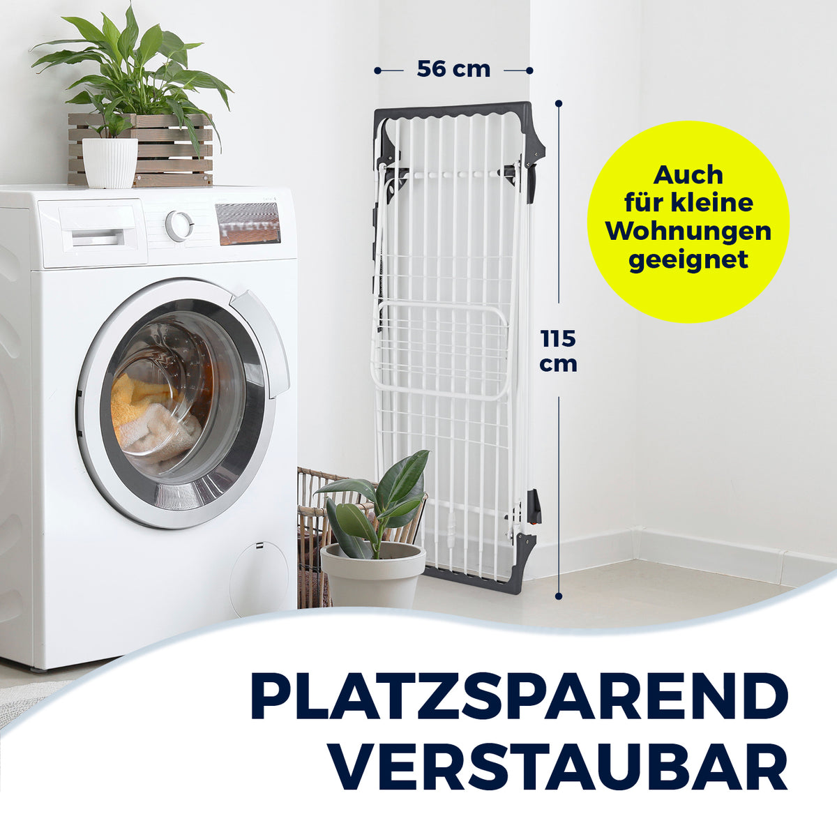Falt-Wäscheständer 2500, platzsparend klappbar und 56x115 cm, ideal für kleine Wohnungen und platzsparendes Verstauen.