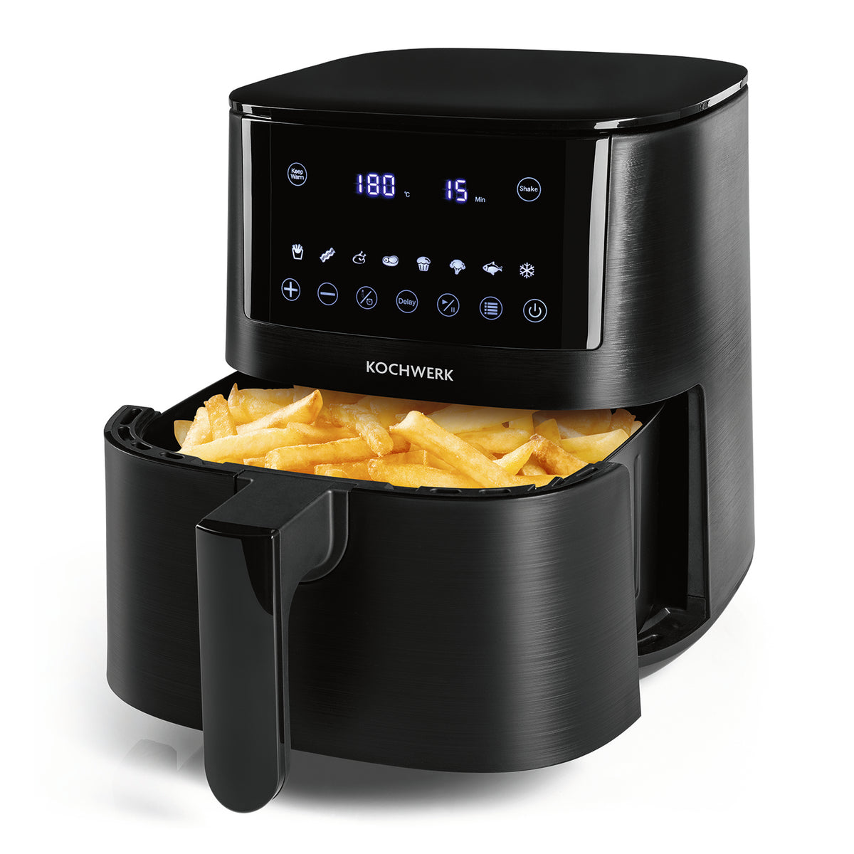 Heißluft-Fritteuse Digital 4,2l mit 8 Programmen, Erinnerungsfunktion, digitales Display und spülmaschinengeeignetem Korb.