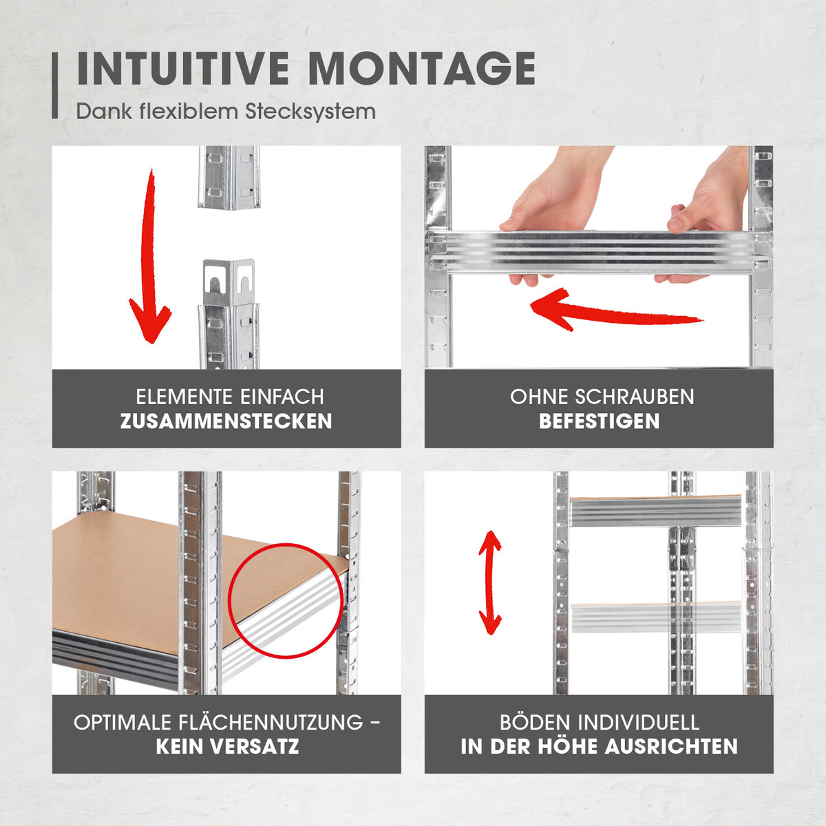 Schwerlastregal & Werkbank - 180 x 40 x 40 cm - 875 kg Traglast, 175 kg pro Ebene mit flexiblem Stecksystem und einfacher Montage ohne Schrauben.