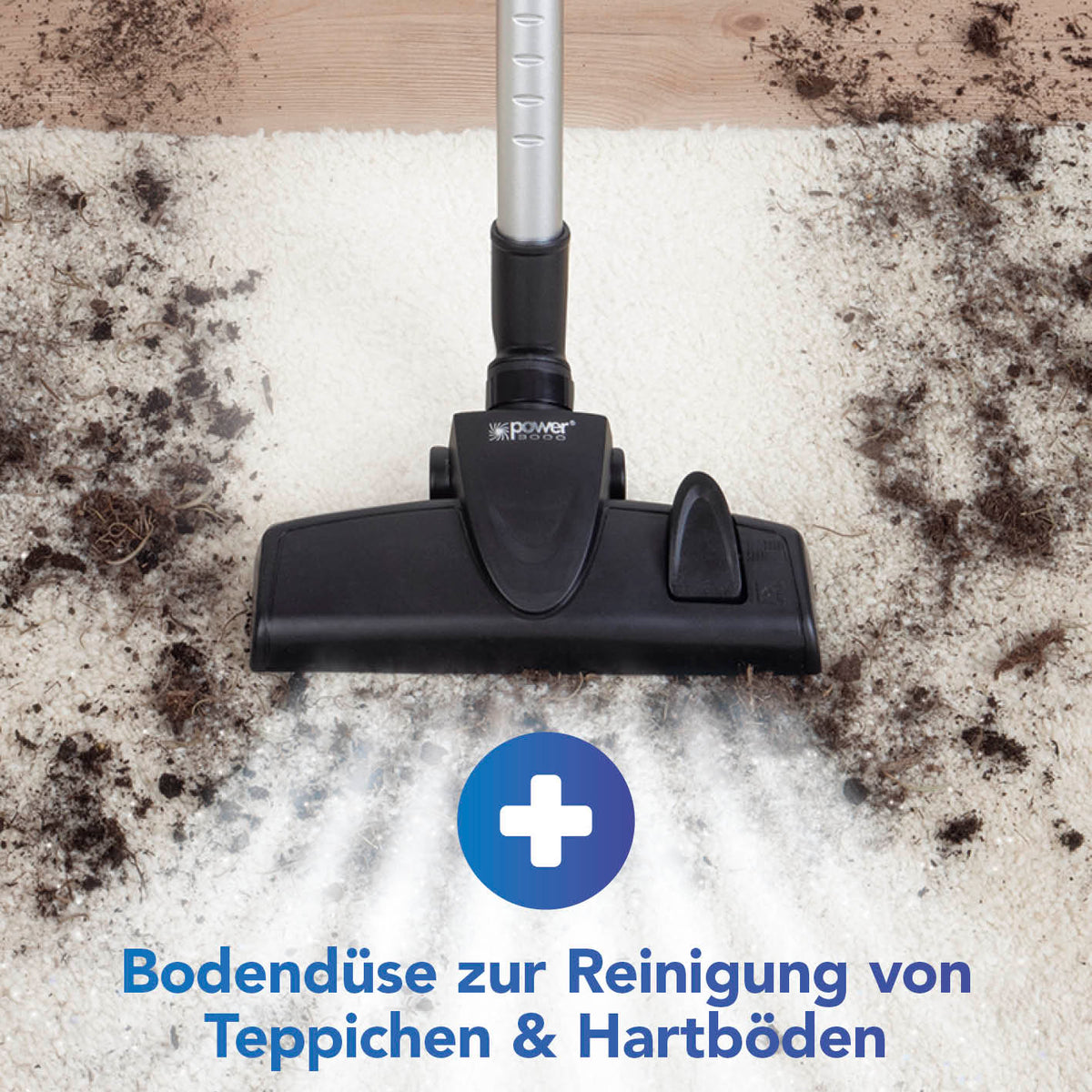 Akku-Hand- & Bodenstaubsauger - anthrazit/blau mit Bodendüse reinigt Teppiche und Hartböden effektiv und kabellos.