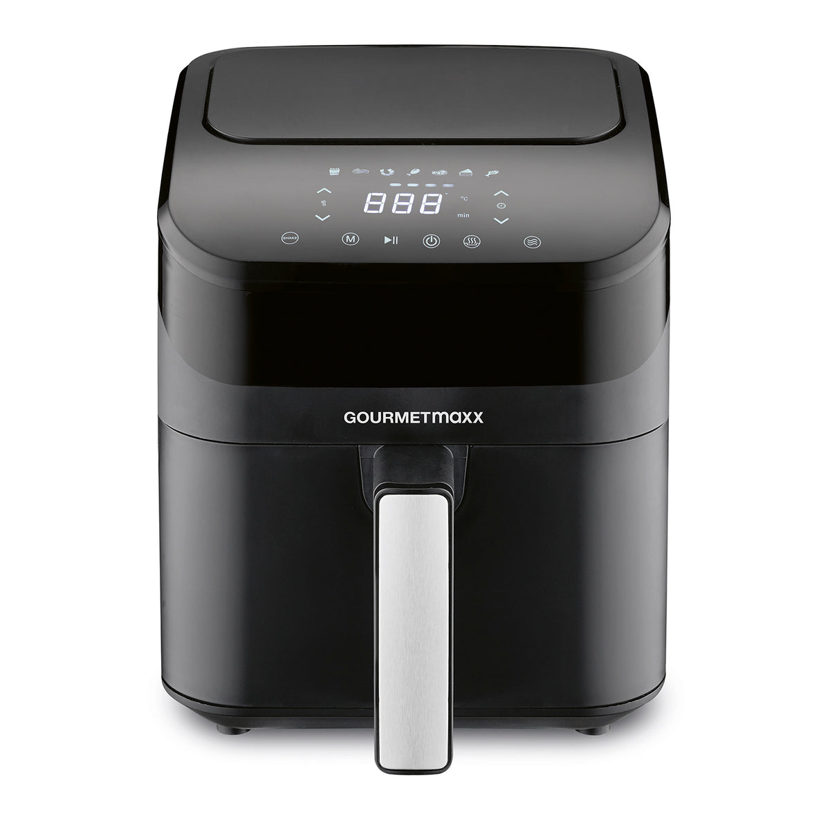 GOURMETmaxx Heißluft-Fritteuse Digital 4l 1400W schwarz mit modernem Touch-Display und praktischem Griff für einfaches Entnehmen des Korbs.