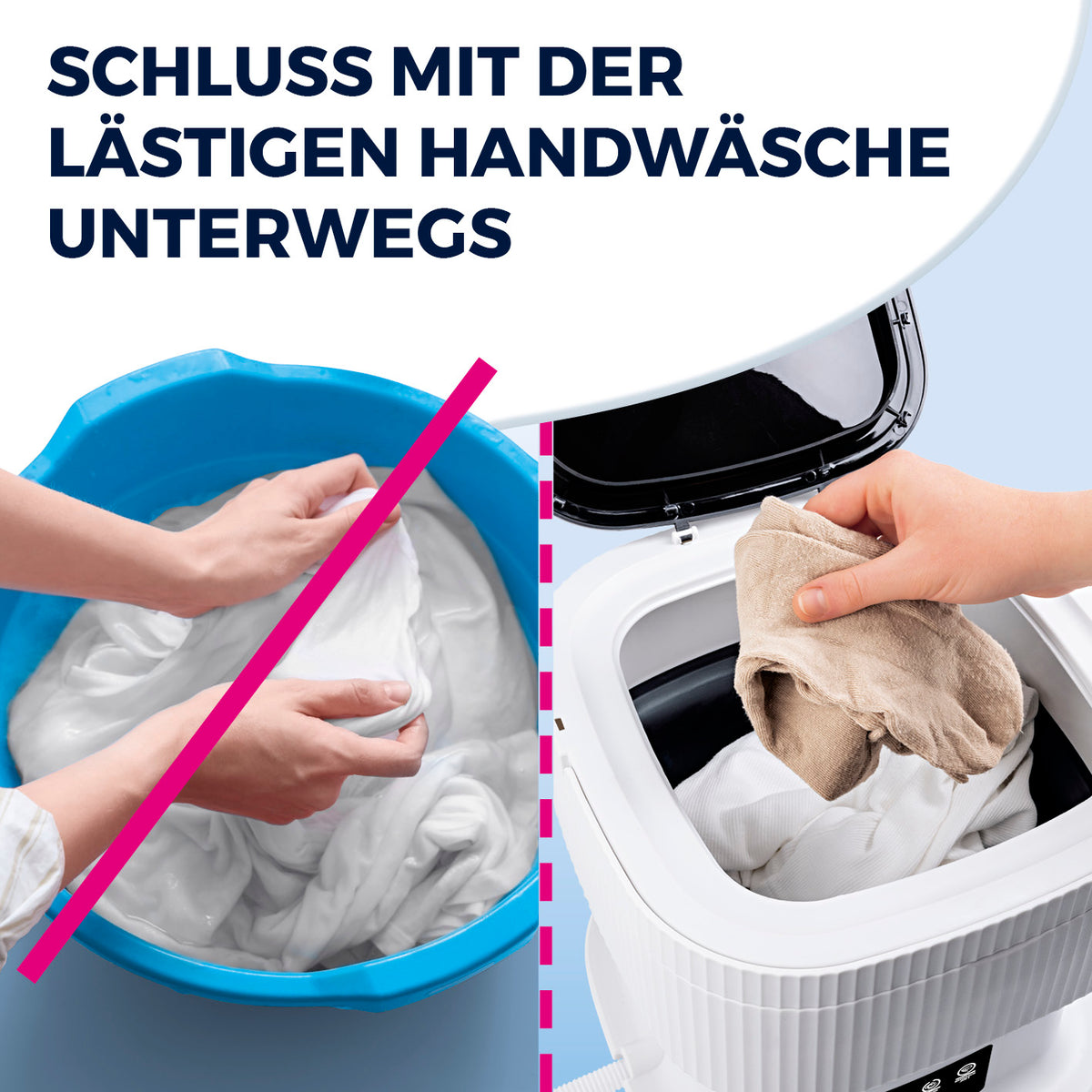 Faltbare Mini-Waschmaschine erleichtert die unterwegs Reinigung von Kleidung ohne lästige Handwäsche, kompakt und platzsparend.