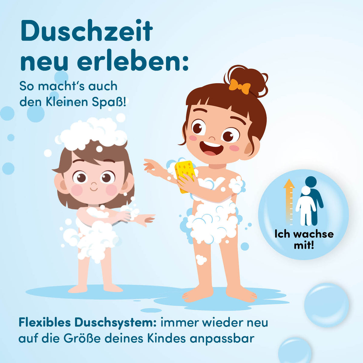 Kinderdusche Meerjungfrau - flexibles Duschsystem für Kinder, spielerisch duschen lernen, mitwachsend und einfach zu installieren.