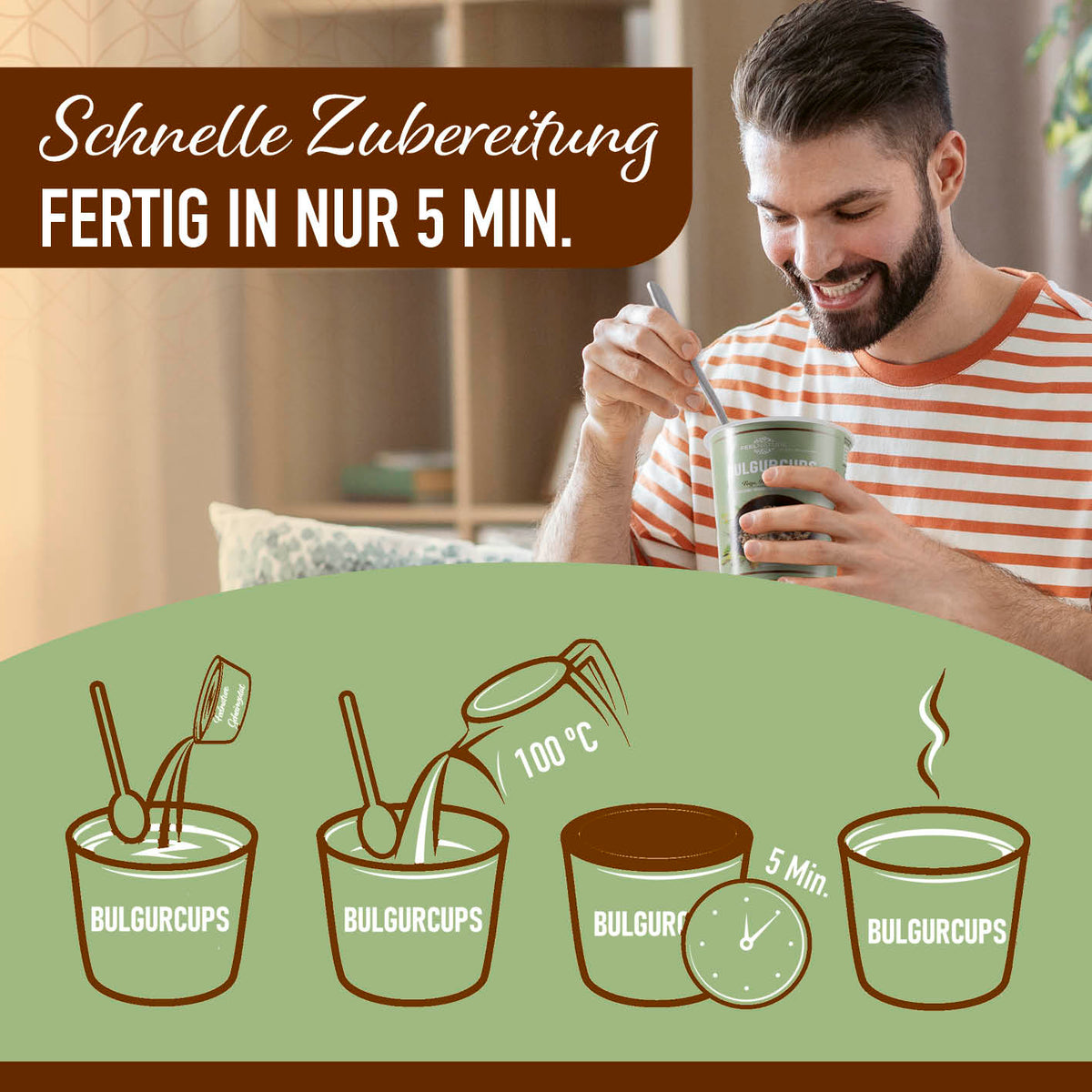 Bulgurcups - 6x Subtropical mit Feige, Rosine & Apfel, schnelle Zubereitung in 5 Min, vegan und nussig, ohne Palmöl.