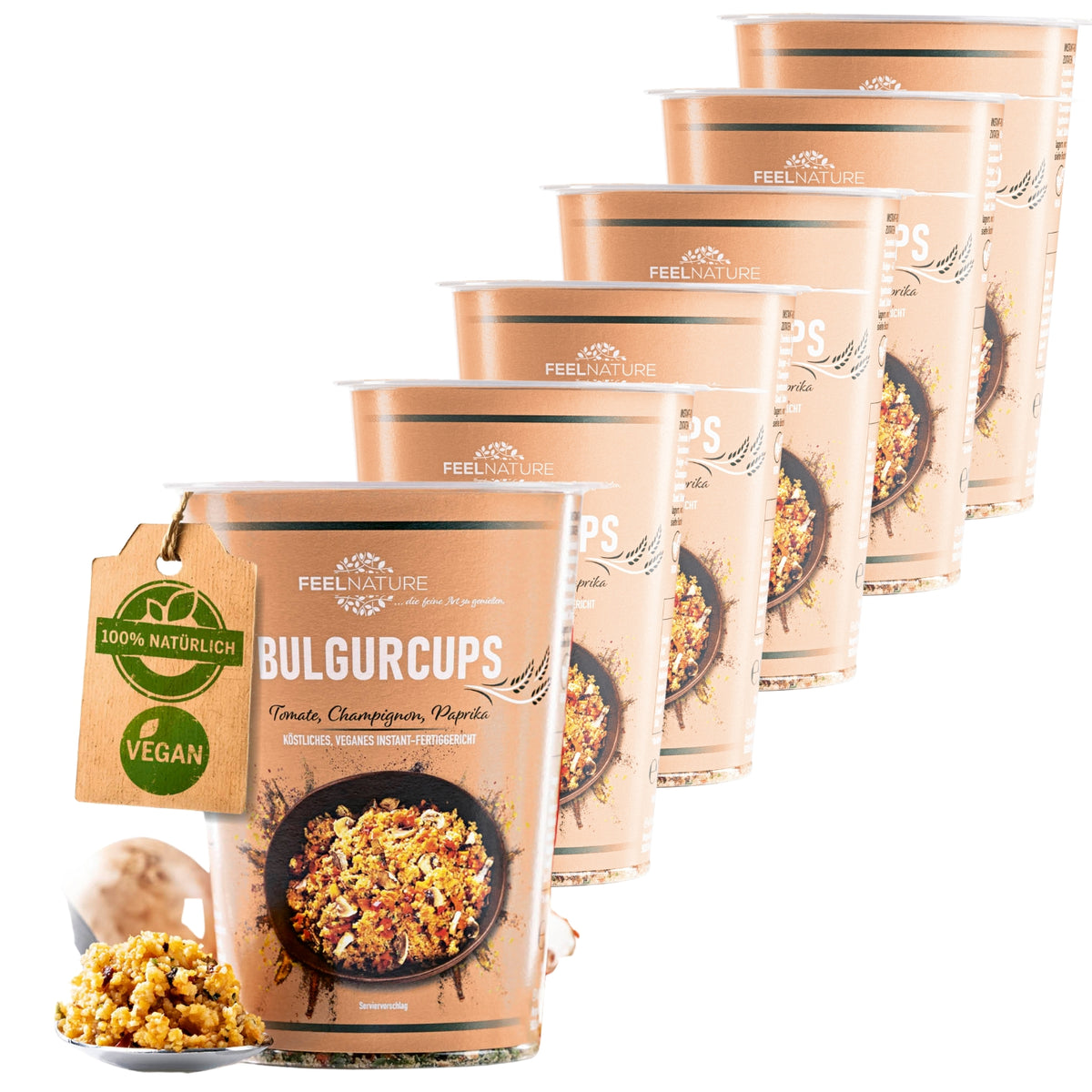 Bulgurcups - 6x Vegetables mit Tomate, Champignon & Paprika, vegan, 100% natürlich und schnell zubereitet in 5 Minuten.