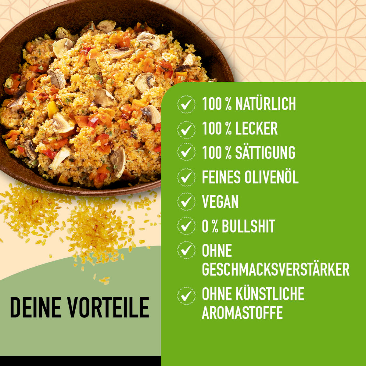 Bulgurcups - 6x Vegetables mit Tomate, Champignon & Paprika, vegan, natürlich, ohne Geschmacksverstärker, schneller Genuss, nussiger Bulgur