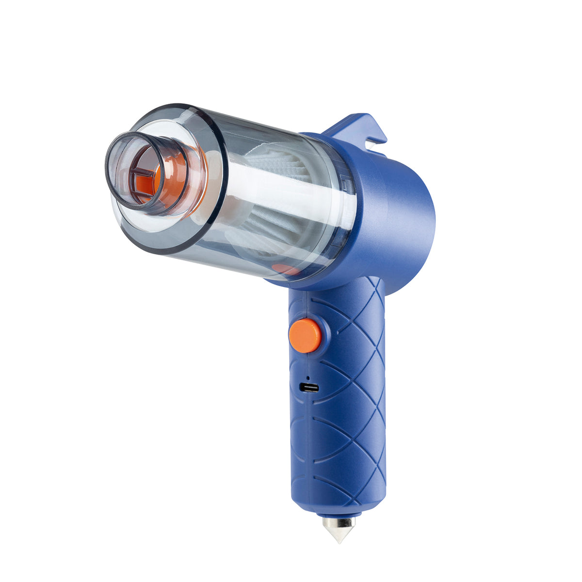 3-in-1-Akkusauger - Blau/Orange mit transparentem Staubbehälter und ergonomischem Griff in Blau und Orange