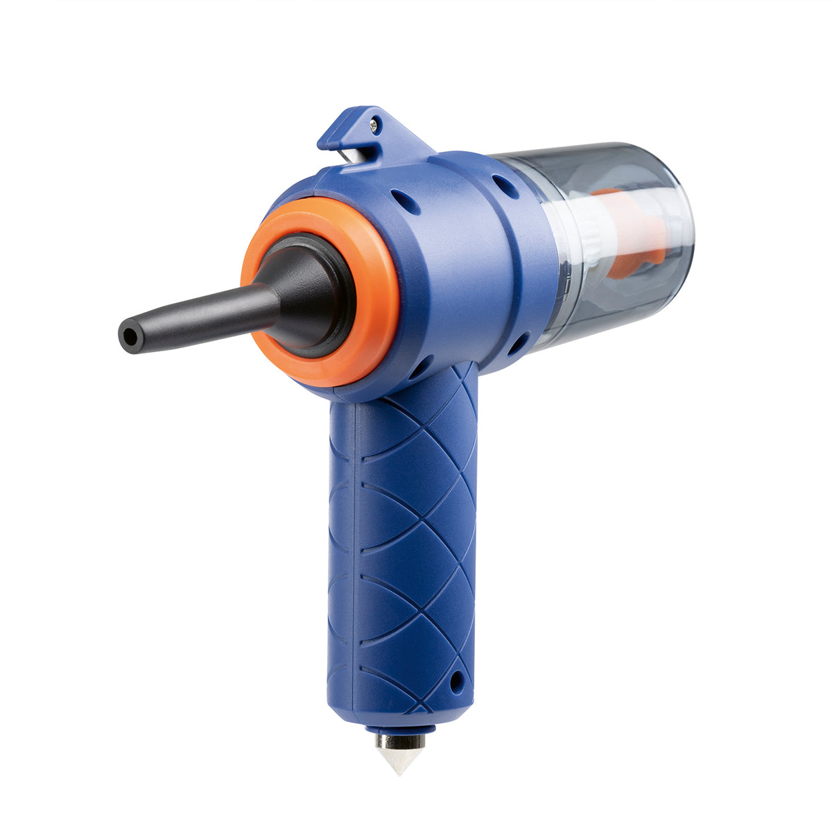 3-in-1-Akkusauger - Blau/Orange mit transparentem Staubbehälter und schmaler Düse