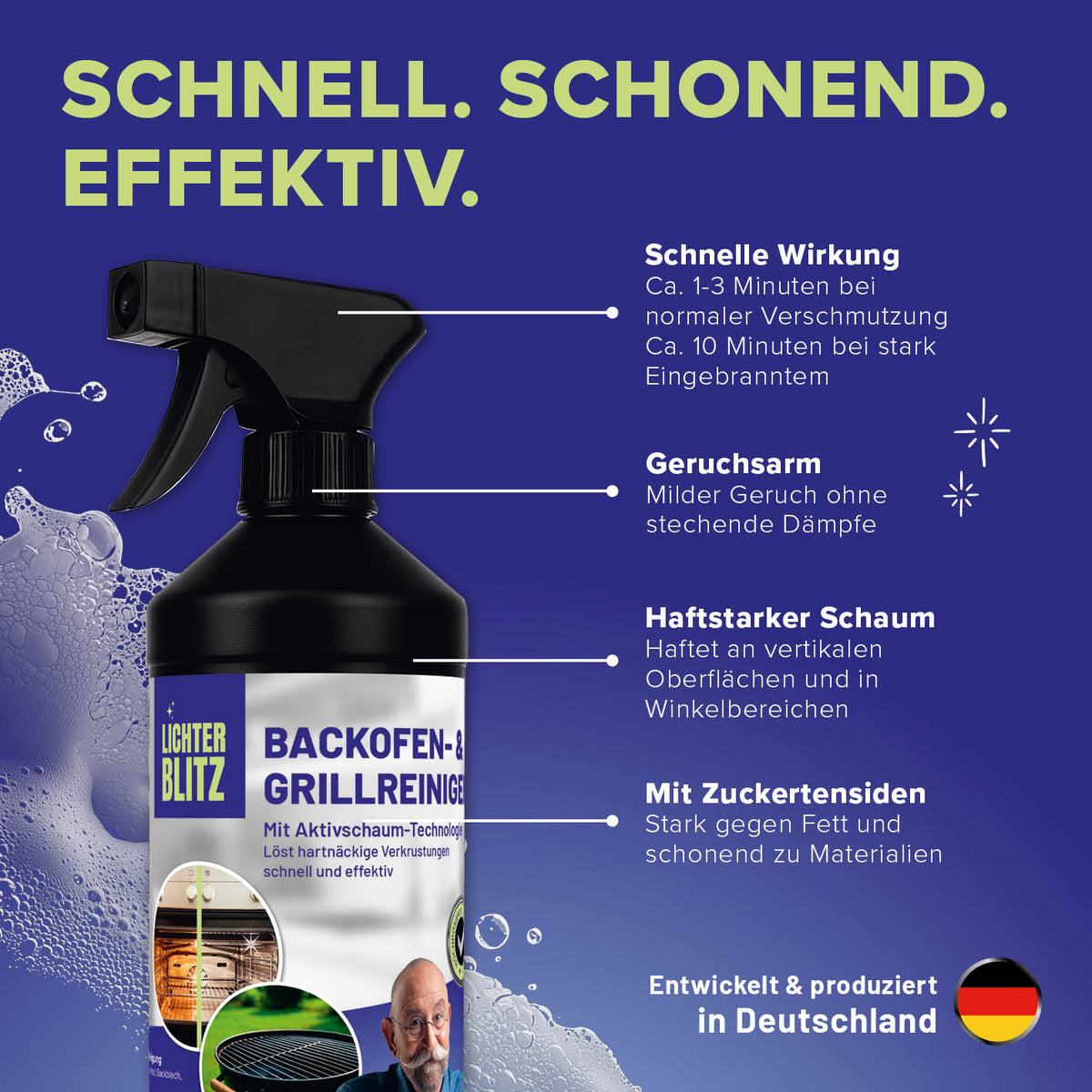 Backofen & Grillreiniger - 750 ml mit haftstarkem Aktivschaum für schnelle, geruchsarme Reinigung auch an senkrechten Flächen, quadratisch Bild 4