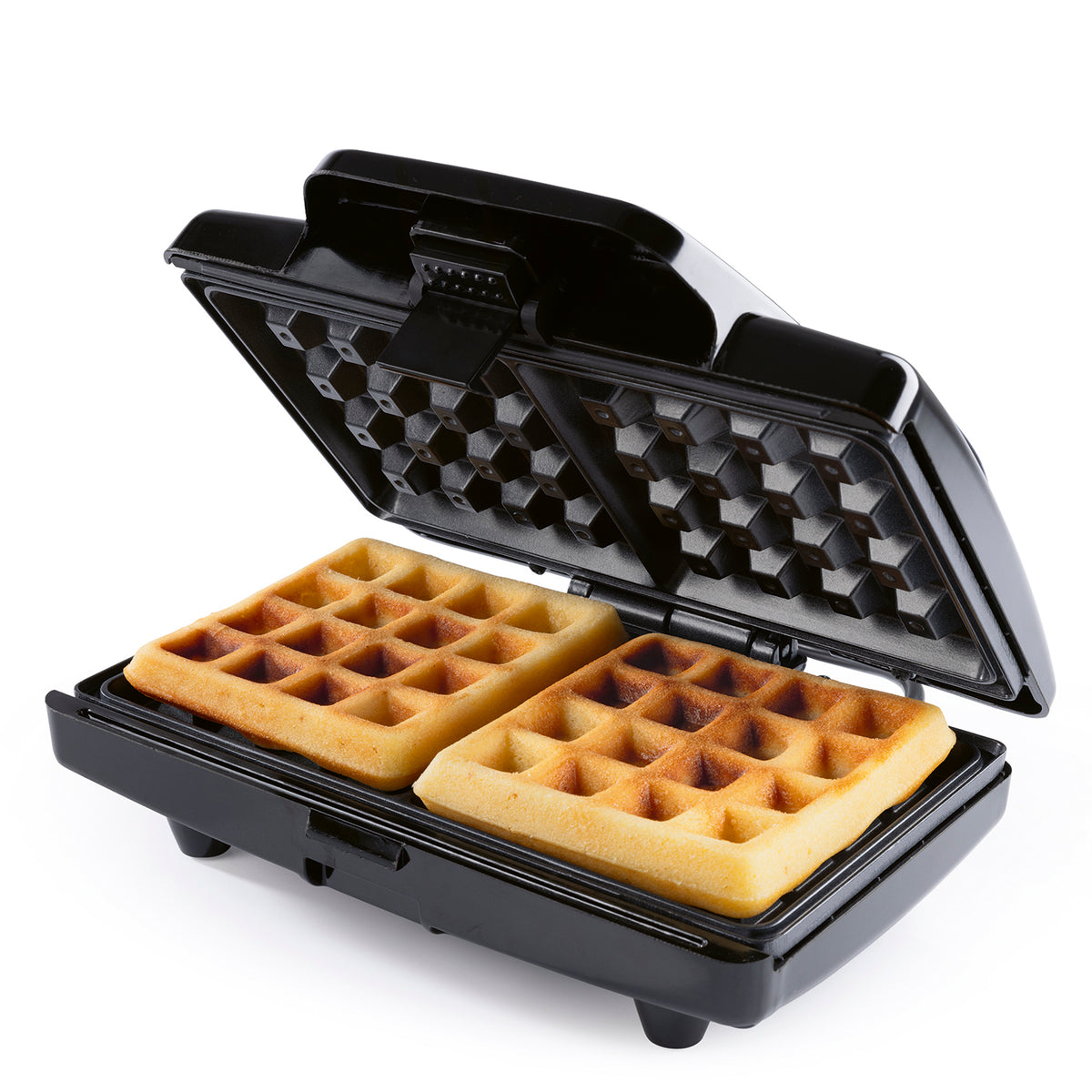 Waffeleisen für 2 Belgische Waffeln mit zwei goldbraunen Waffeln
