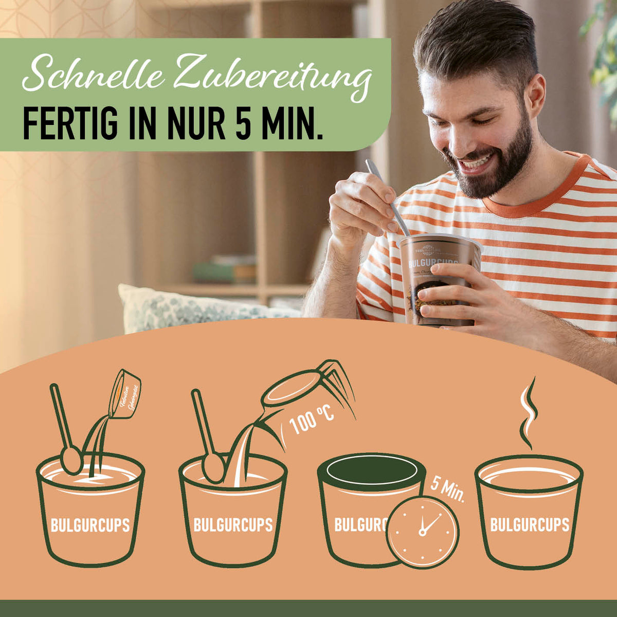 Bulgurcups - 6er Try-Me-Set mit Kisir, schnell zubereitet in 5 Min., vegan, mit nussigem Bulgur und würziger Sauce.