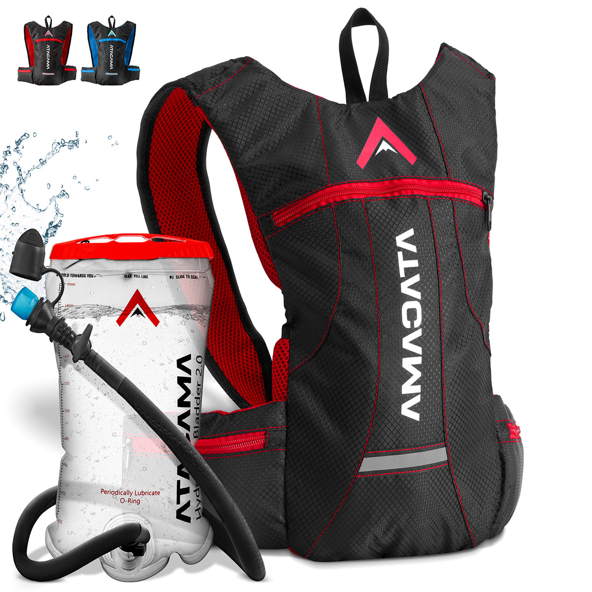 Trinkrucksack für 2 L Trinkblase - Rot mit flexiblem Wasserschlauch, praktischem Trinksystem und ergonomischem Design für Outdoor-Aktivitäten.