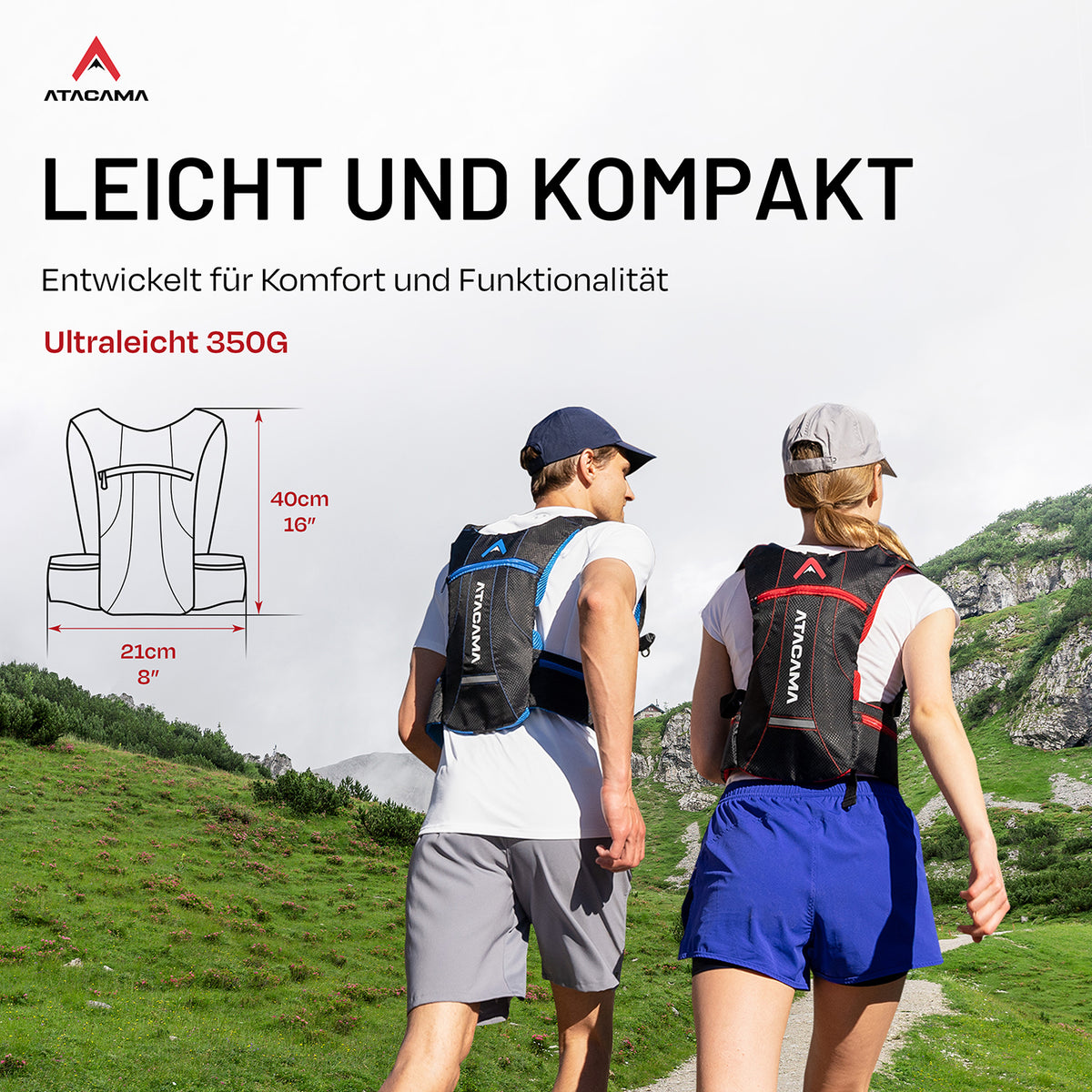 Trinkrucksack für 2 L Trinkblase - Rot, ultraleicht und kompakt, ergonomisch gestaltet für hohen Tragekomfort bei Outdoor-Sport und Wanderungen.