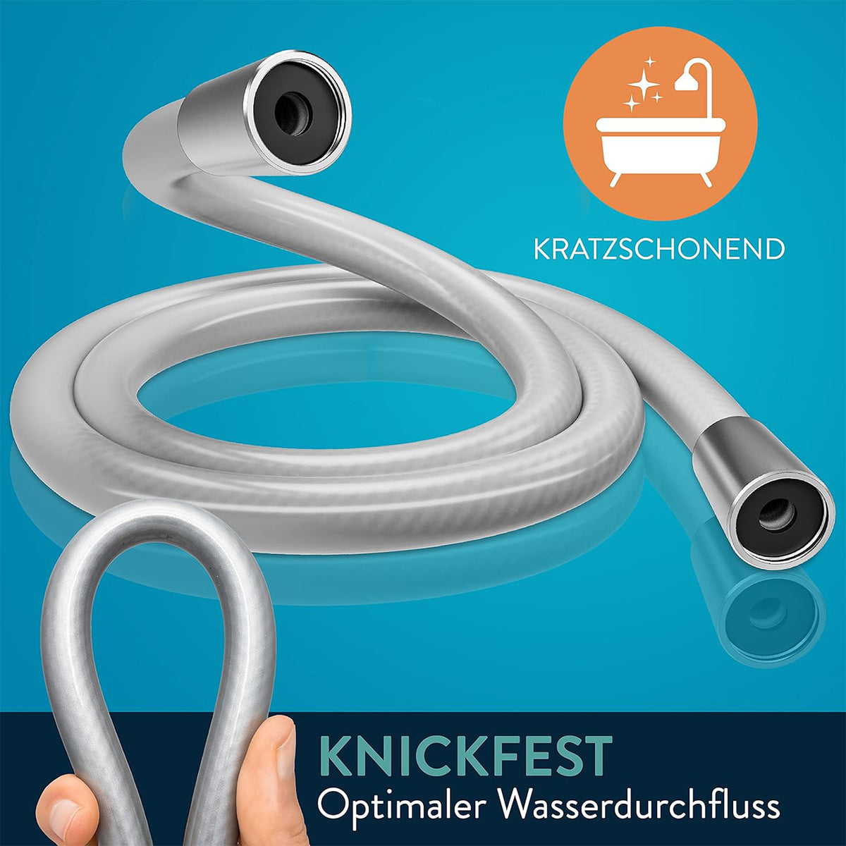 Brauseschlauch - 2 m, knickfest mit integriertem Knickschutz, sofort einsatzbereit, made in Germany, kratzschonend.