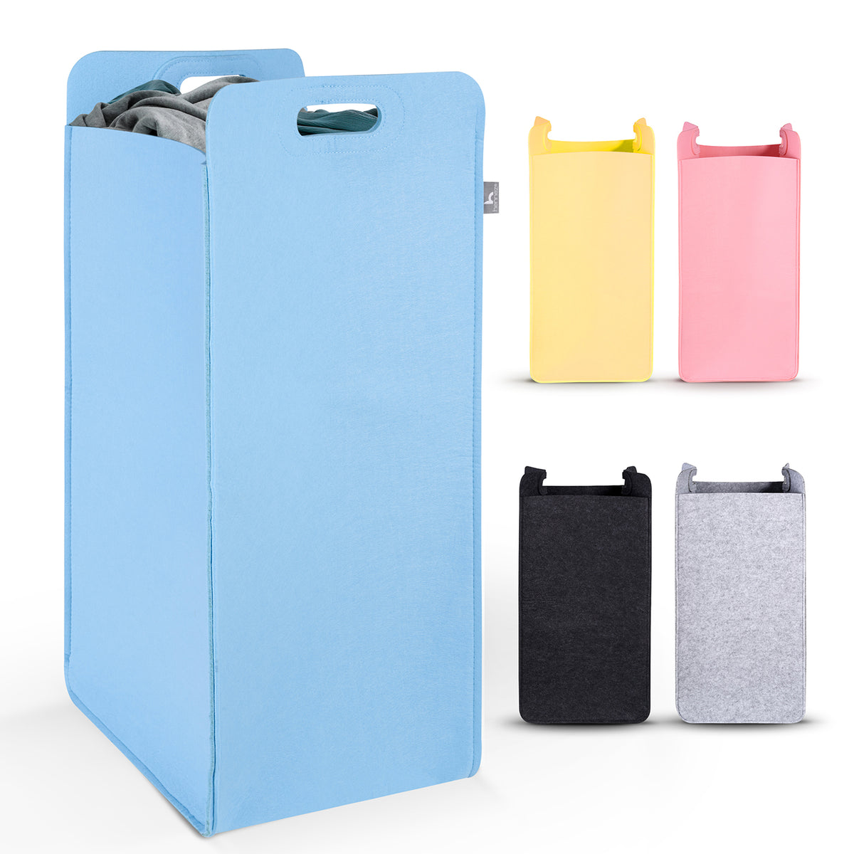 Filz-Aufbewahrungskorb "Katy" 75 l - Blau, faltbar, stabil, mit Griffen, ideal für Wäsche, Spielzeug und mehr, platzsparend und vielseitig.