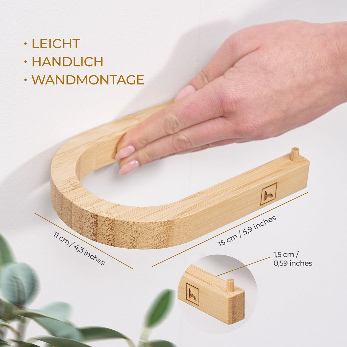 Toilettenpapierhalter ohne Bohren - Akazie aus nachhaltigem Holz, selbstklebend und leicht an Wand montierbar, minimalistisches Design