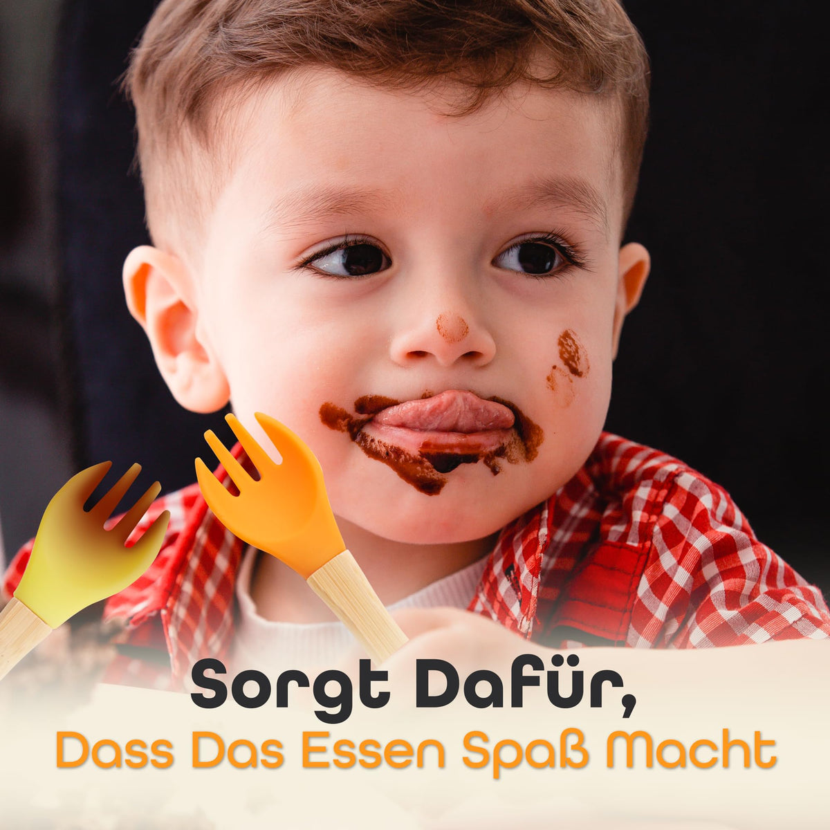 Kindergabelset - 2-tlg. - Orange & Gelb mit kinderfreundlichem Design, ideal für erstes selbstständiges Essen und spielerisches Lernen.