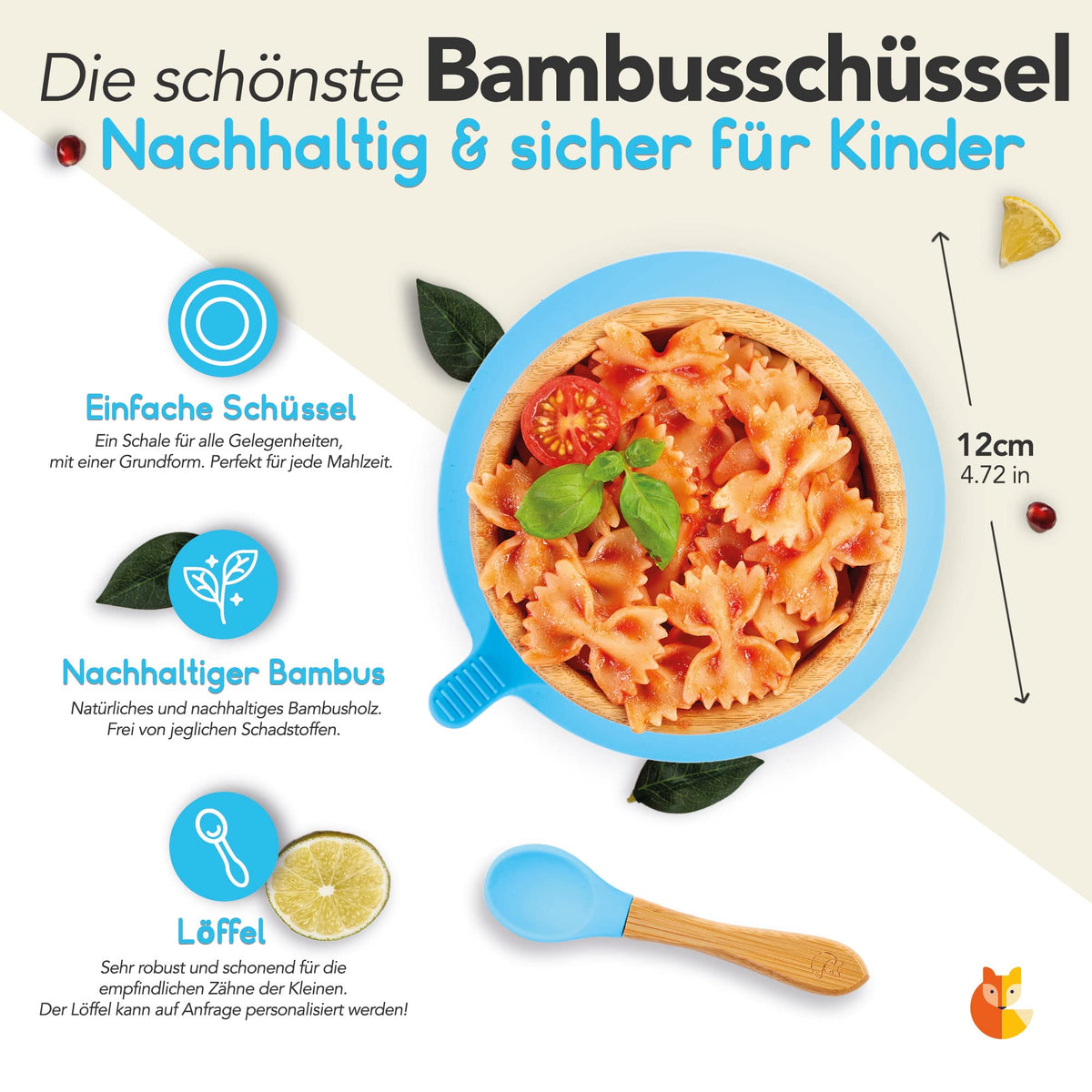 Bambus-Schüssel für Kinder inkl. Löffel - Hellblau mit nachhaltigem Material, kindgerechtem Design und praktisch für jede Mahlzeit.