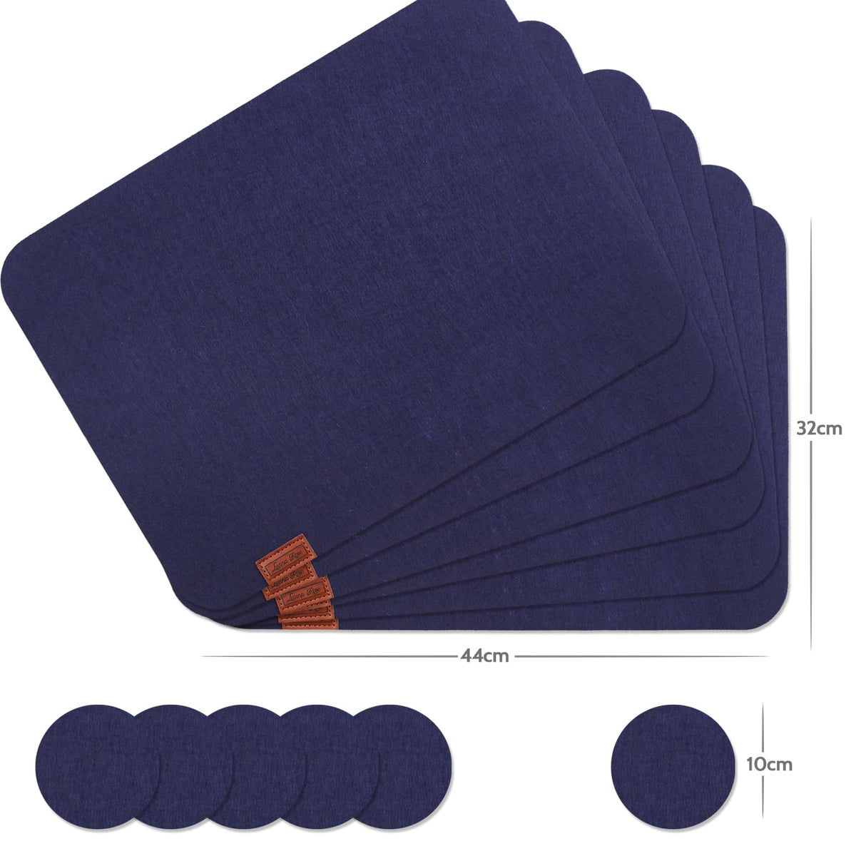 Filz Tischset - 12-teilig inkl. Glasuntersetzer - Blau in dezenter Farbe mit abgerundeten Ecken und praktischem Material für den täglichen Gebrauch.