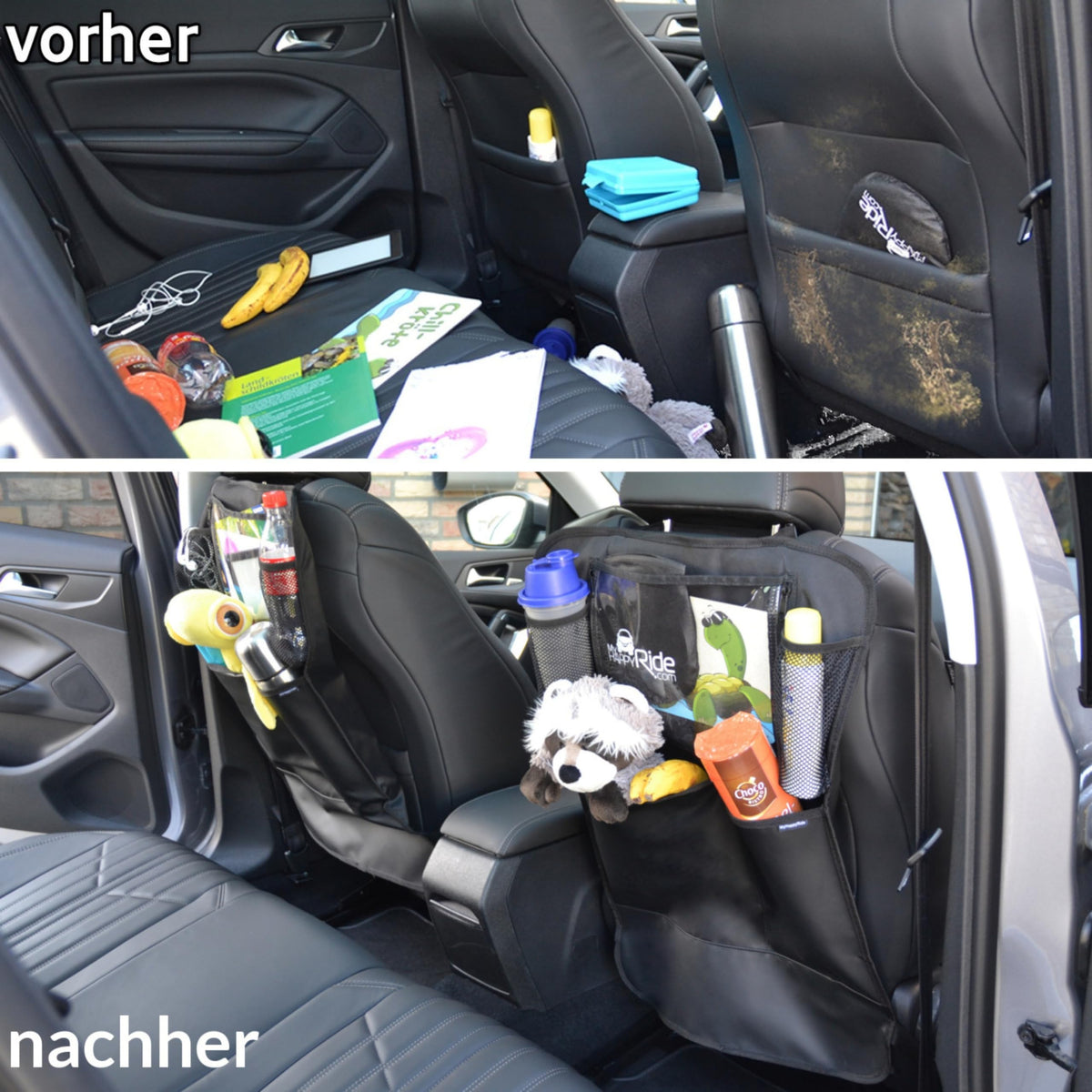 Auto-Rückenlehnenschutz mit Taschen - 1 Stück schützt Rücksitz vor Schmutz und bietet praktische Aufbewahrung für Autozubehör und Spielzeug.