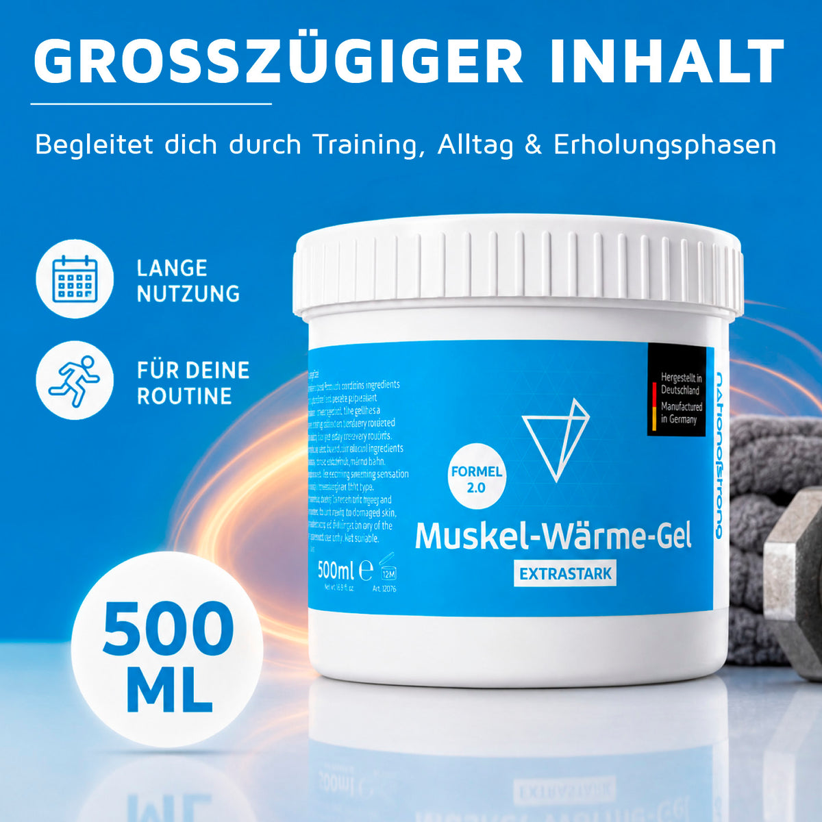 Muskel-Wärme-Gel - 500 ml im weißen Tiegel für Training Alltag und Erholungsphasen