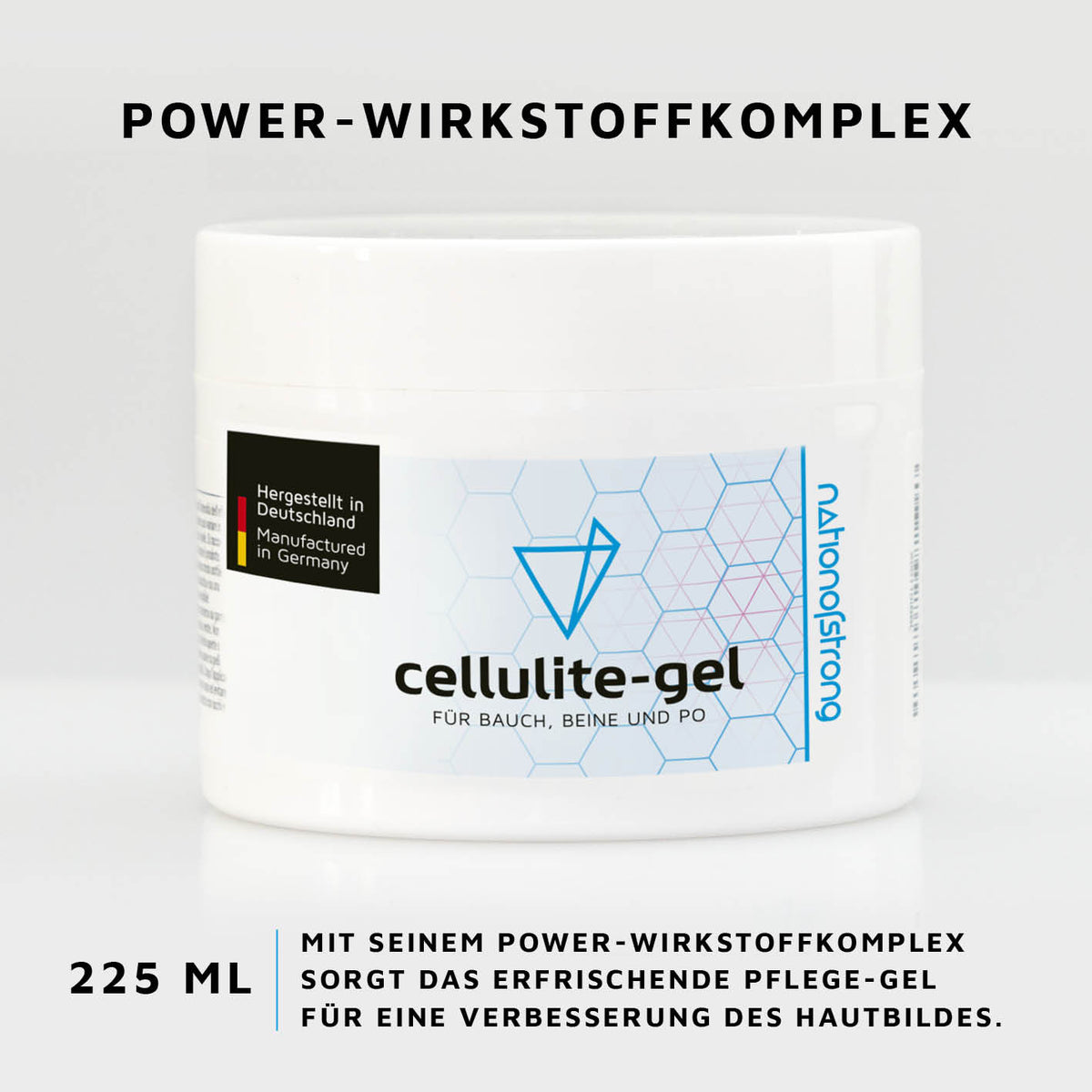 Cellulite Gel - 225 ml mit Power-Wirkstoffkomplex, erfrischend und pflegend zur sichtbaren Verbesserung von Hautstruktur.