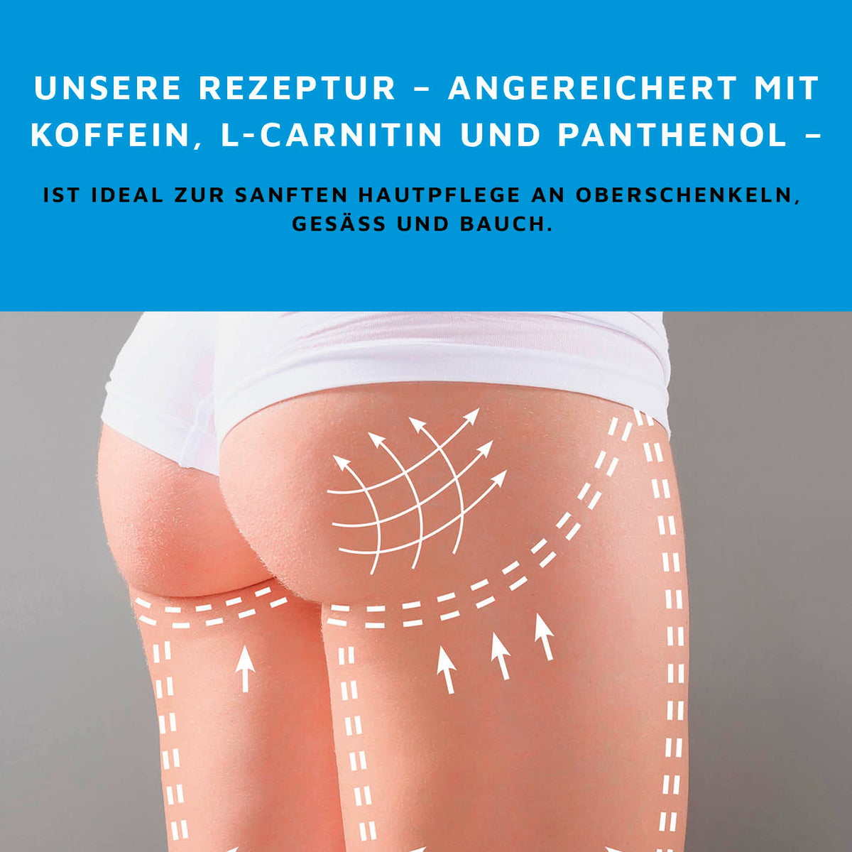 Cellulite Gel - 225 ml mit Koffein, L-Carnitin und Panthenol zur sanften Pflege von Oberschenkeln, Gesäß und Bauch.
