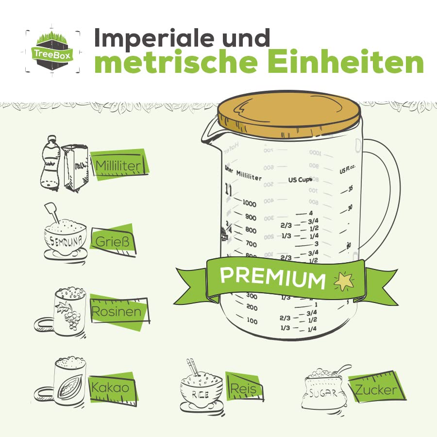 Messbecher - Glas - 2er Set - 1 L & 500 ml - US mit klarer Skala für imperiale und metrische Einheiten, ideal zum genauen Abmessen in der Küche.