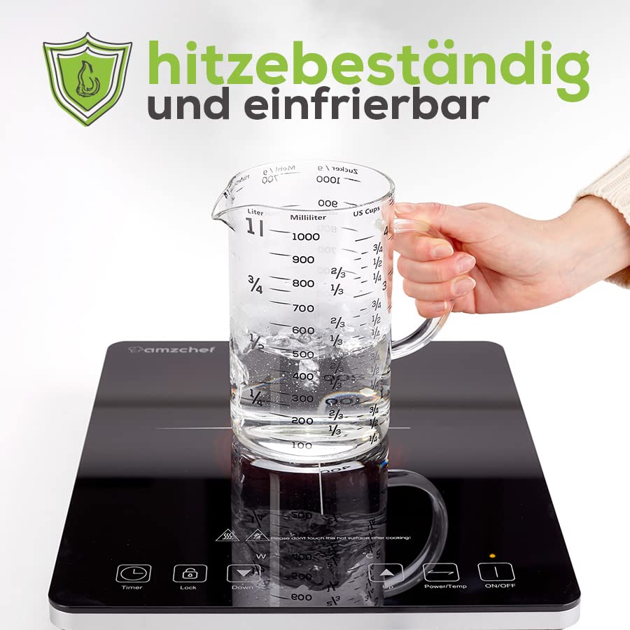 Messbecher - Glas - 2er Set - 1 L & 500 ml - US, hitzebeständig und geeignet zum Einfrieren, mit klarer Skala für präzises Abmessen.
