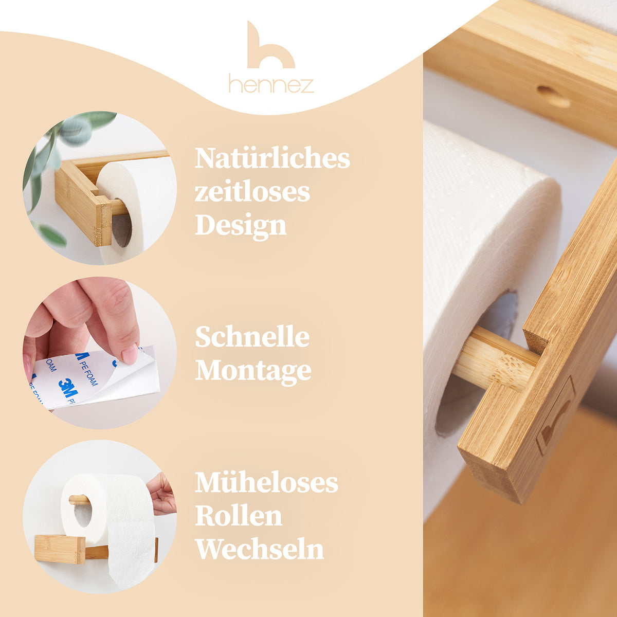 WC-Garnitur - 2-tlg. - Bambus mit natürlichem Design, einfacher Montage und mühelosem Rollenwechsel aus nachhaltigem Bambus.